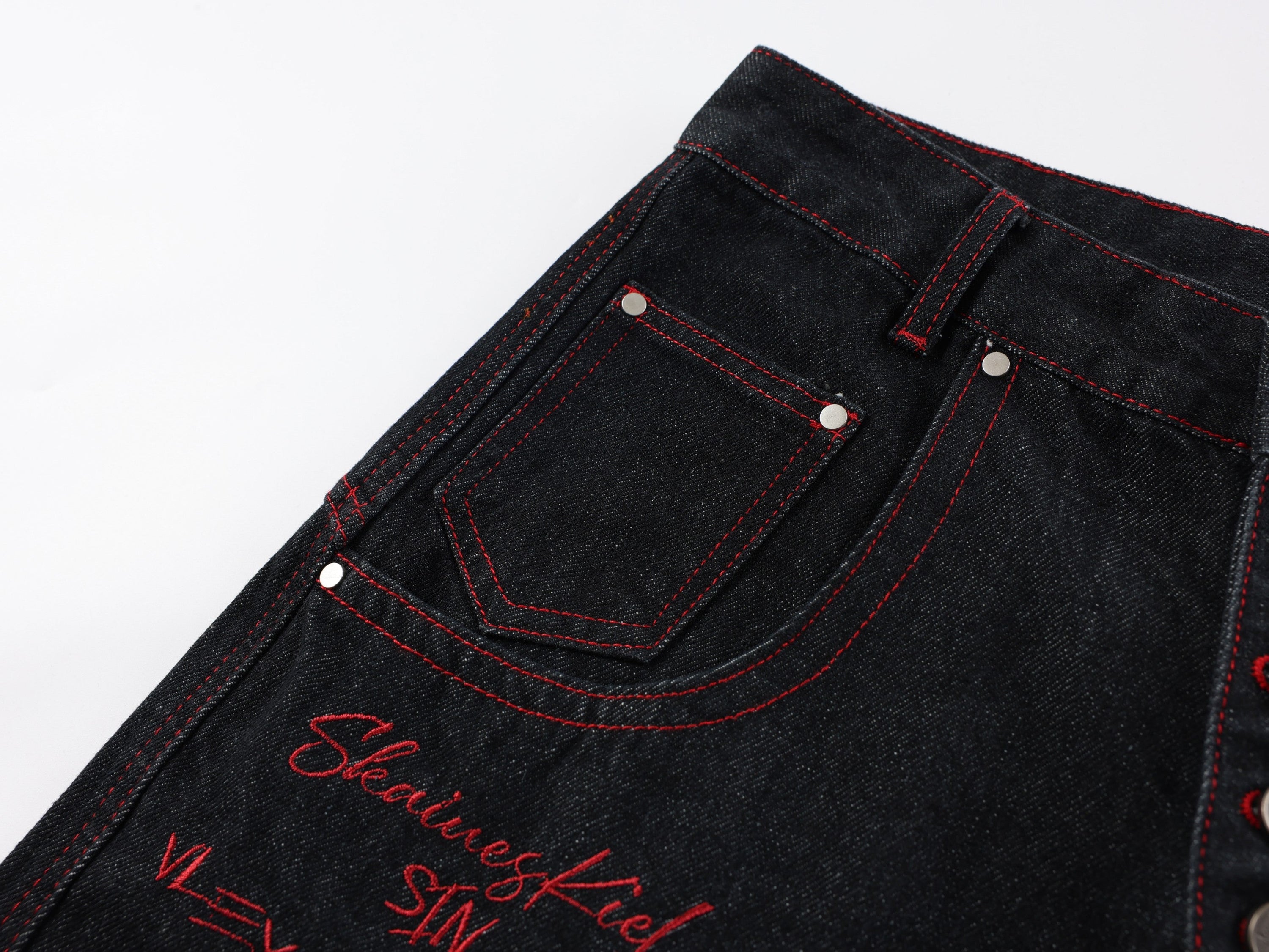 Dragon Embroidered Wide-Leg Black Denim Pants | Omirad