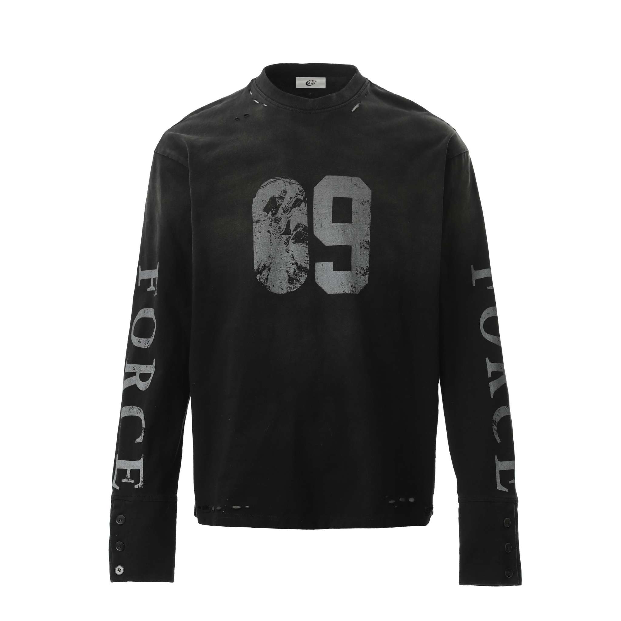 Distressed Number Graphic Long-Sleeve Tee | Streetwear