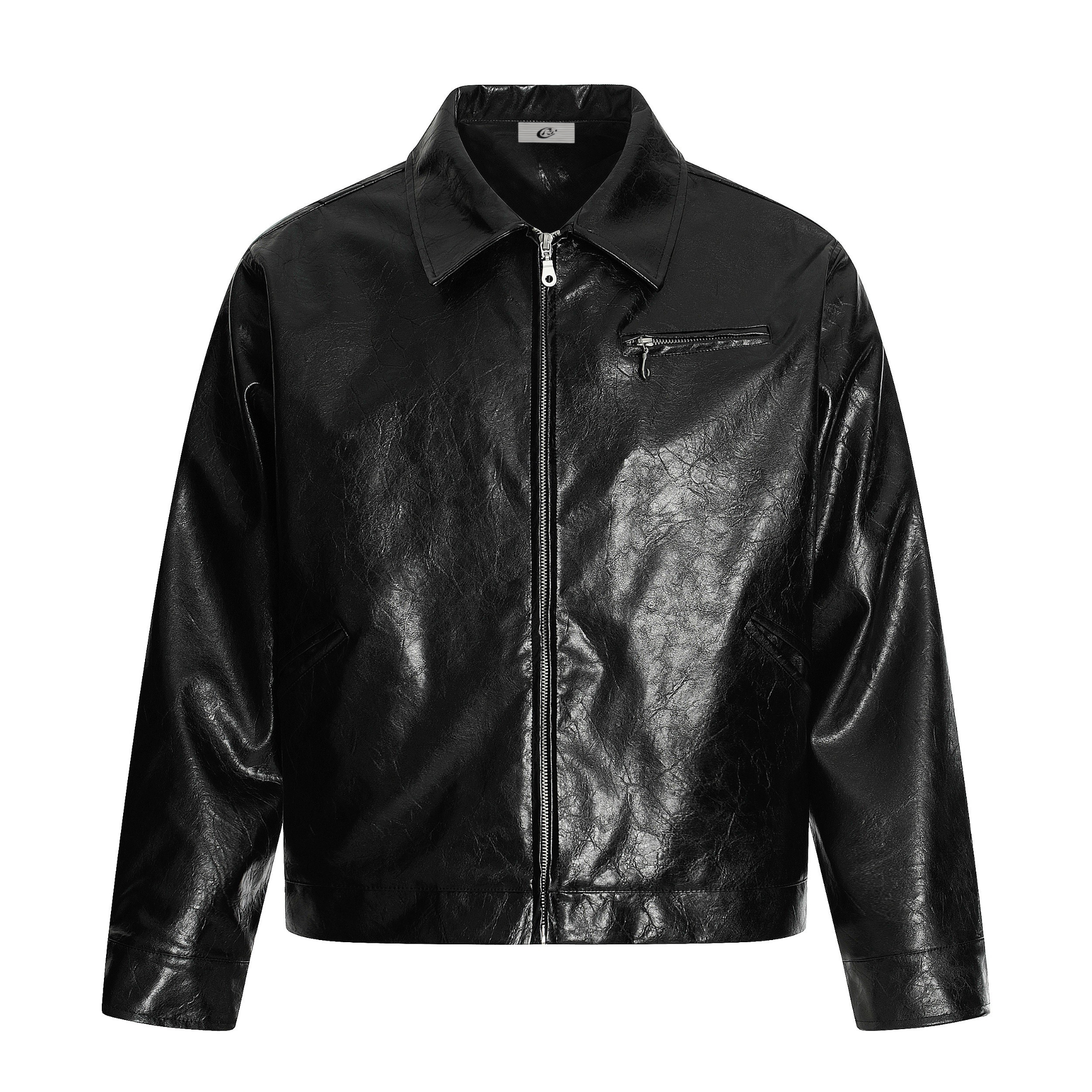 Omirad PU Leather Graphic Jacket | Black Crinkle Streetwear