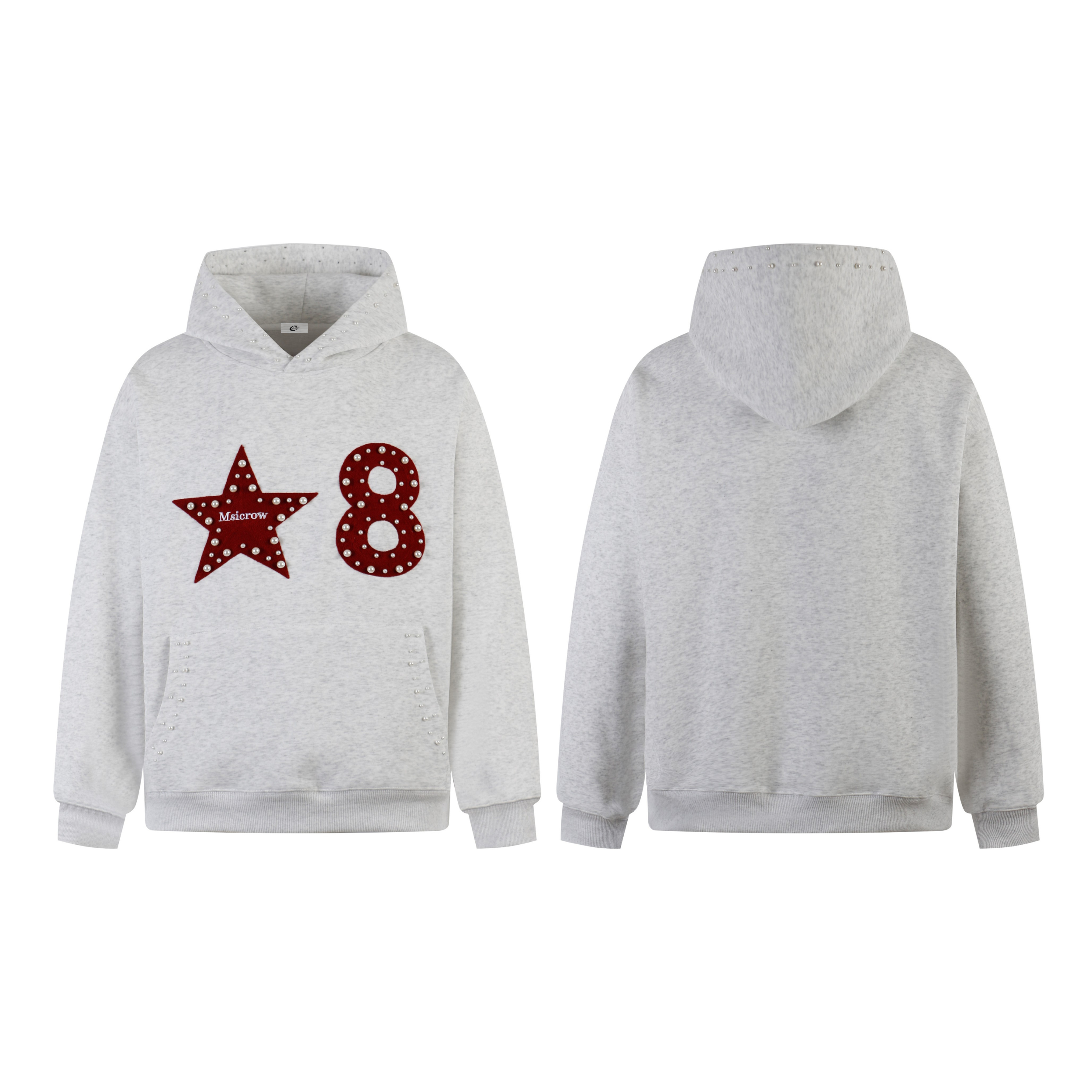 Star & Number Appliqué Pearl Stud Hoodie | Streetwear