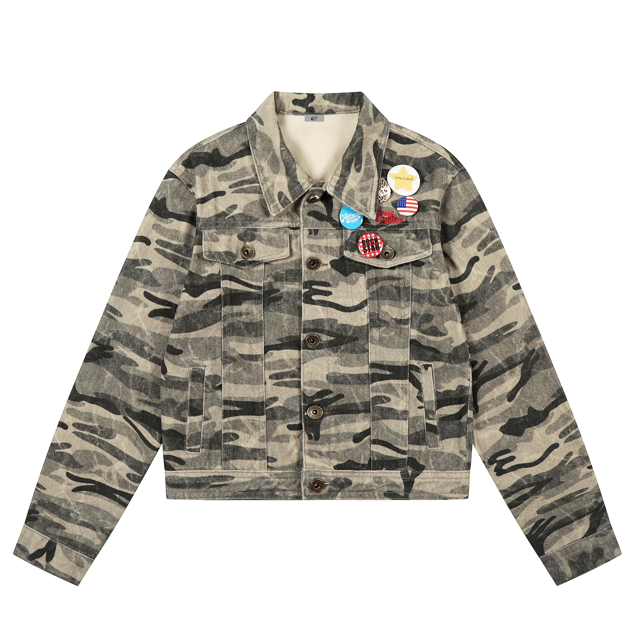 Camo Badge Denim Jacket | Cropped Streetwear Trucker