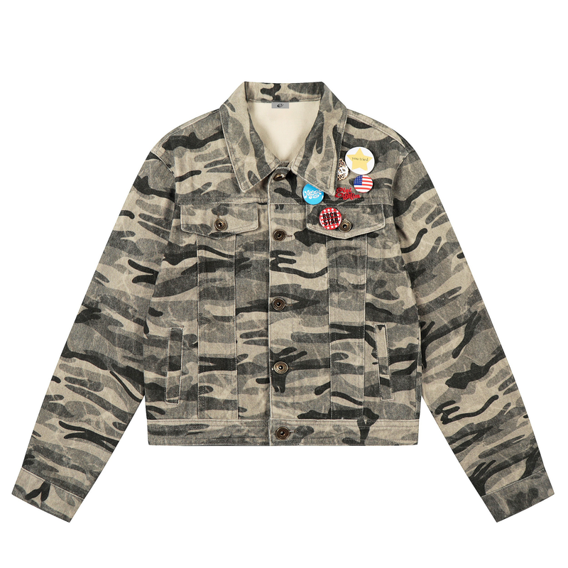 Camo Badge Denim Jacket | Cropped Streetwear Trucker