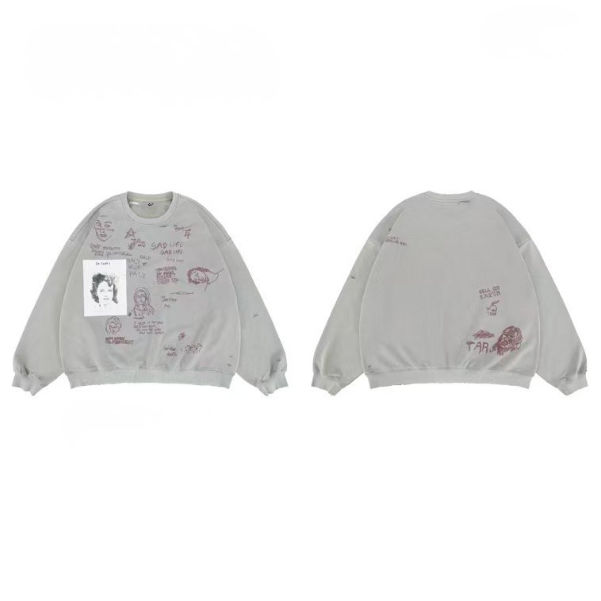 Omirad Sad Life Hand-Drawn Graphic Sweatshirt | Oversized Streetwear