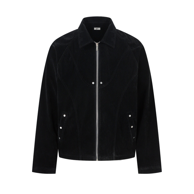 Suede-Texture Arc Panel Zip Jacket | Streetwear Outerwear