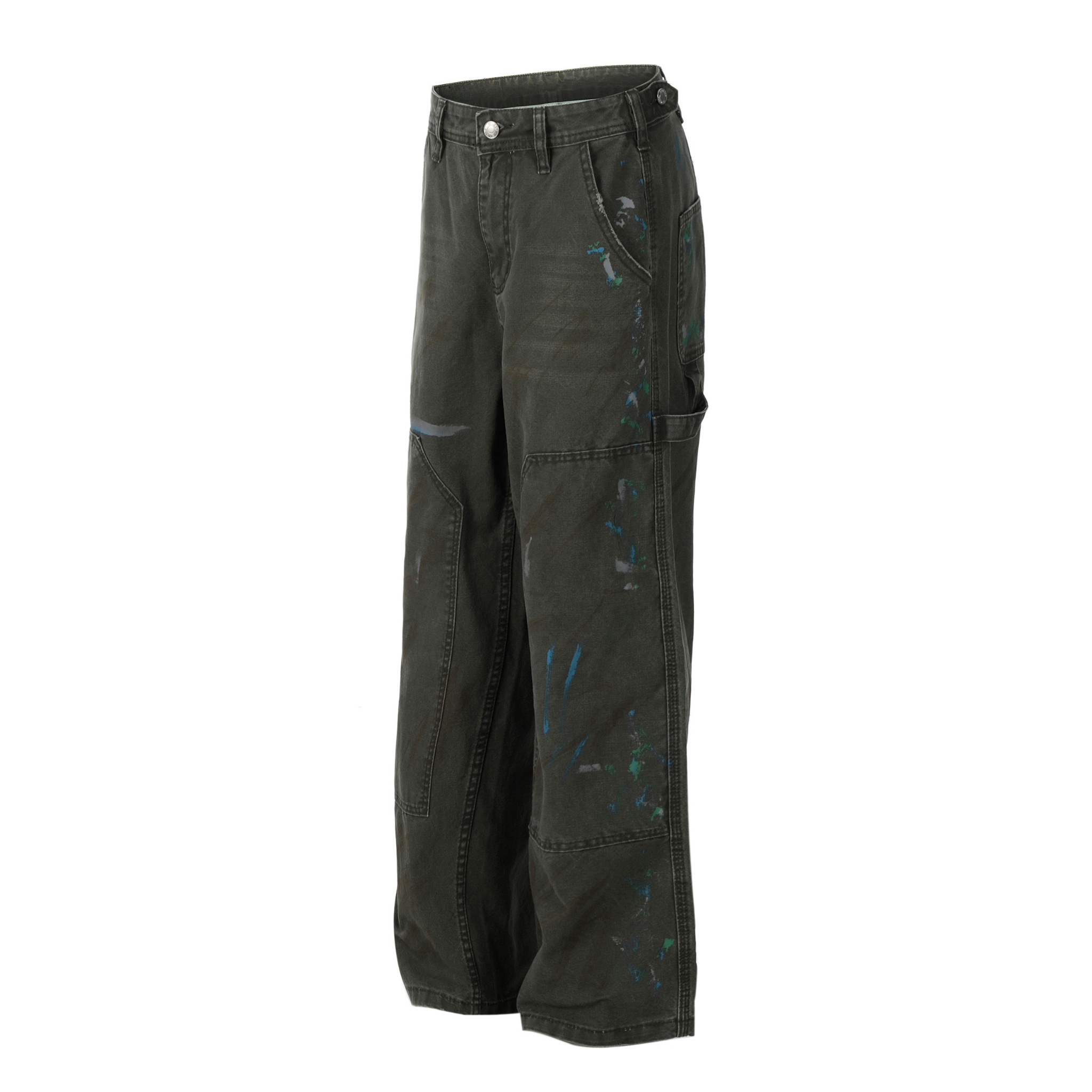 Paint-Stroke Wide-Leg Carpenter Pants | Streetwear Workwear