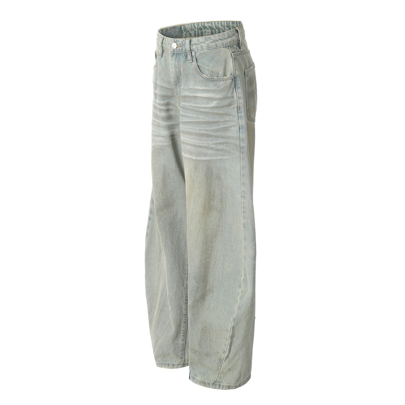 Omirad Washed Wide-Leg Barrel Jeans | Vintage Faded Denim