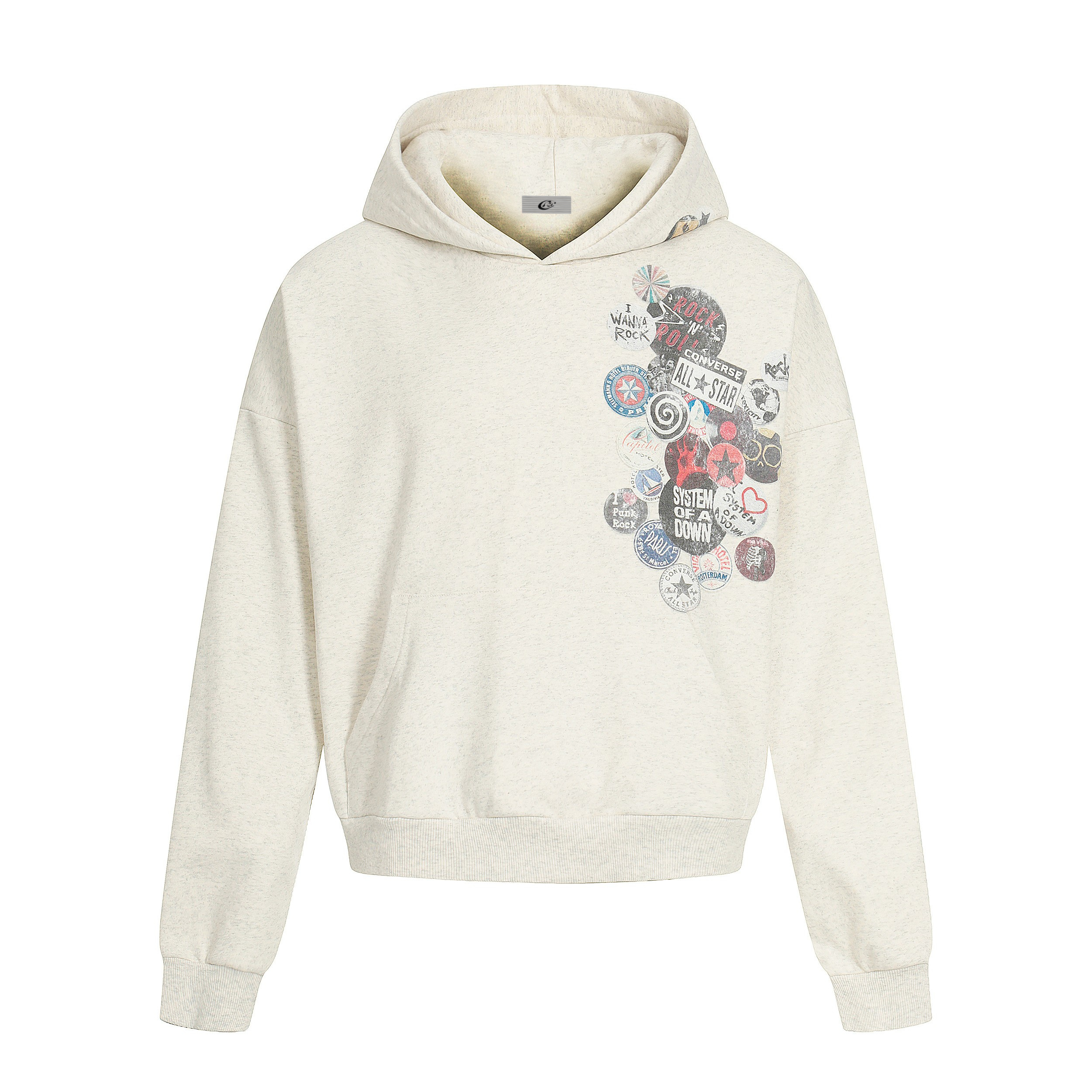 Retro Badge Graphic Hoodie | Vintage Collage Print Streetwear