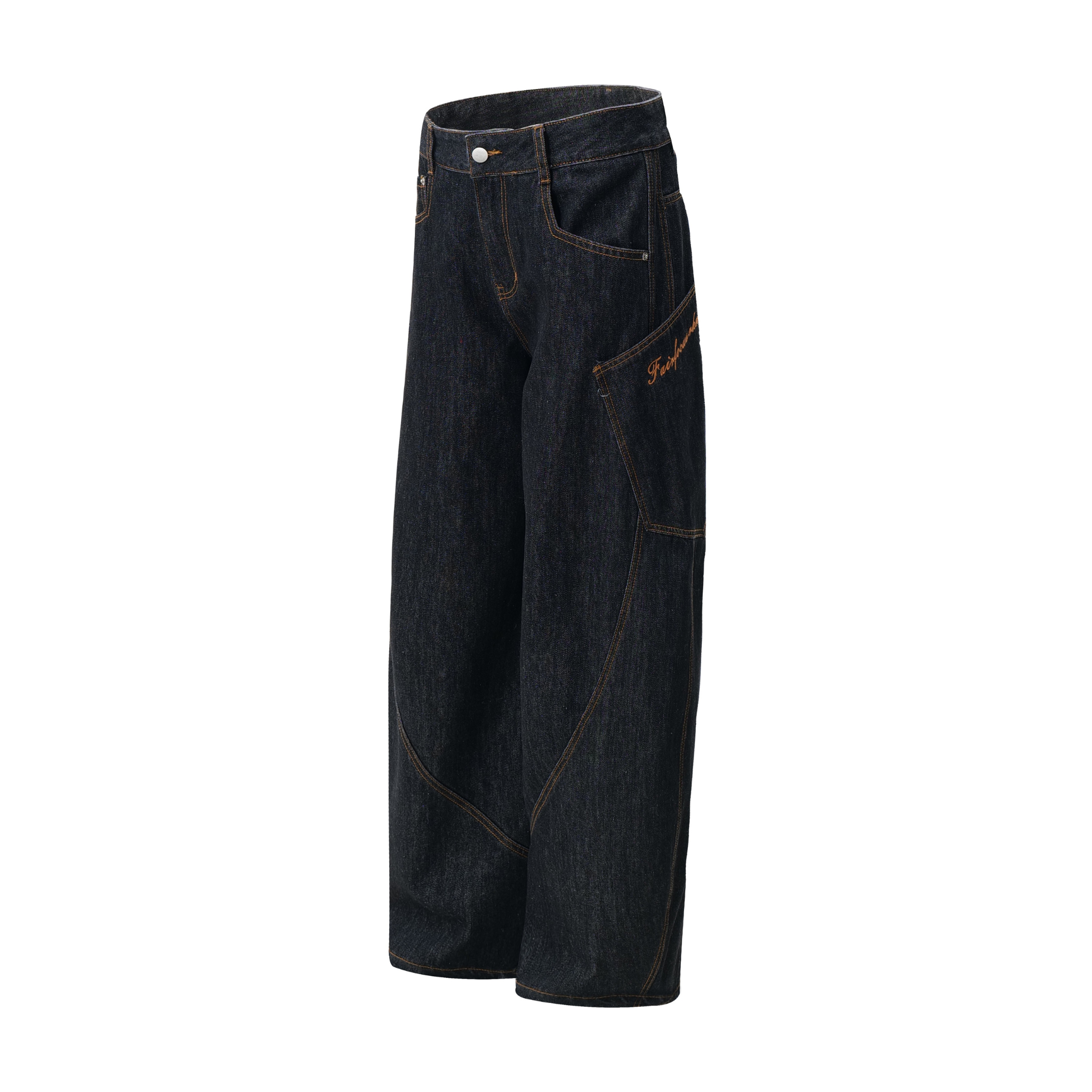 Curved Balloon-Leg Jeans | Dark Indigo Structured Denim