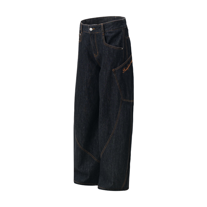 Curved Balloon-Leg Jeans | Dark Indigo Structured Denim
