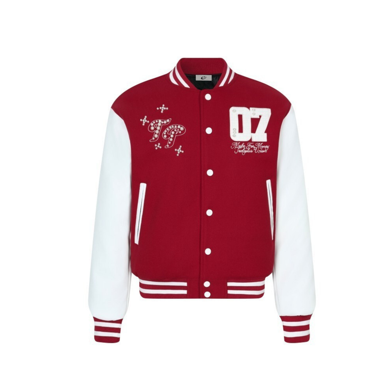Pearl-Studded Varsity Jacket | Taeleplus More Money Design