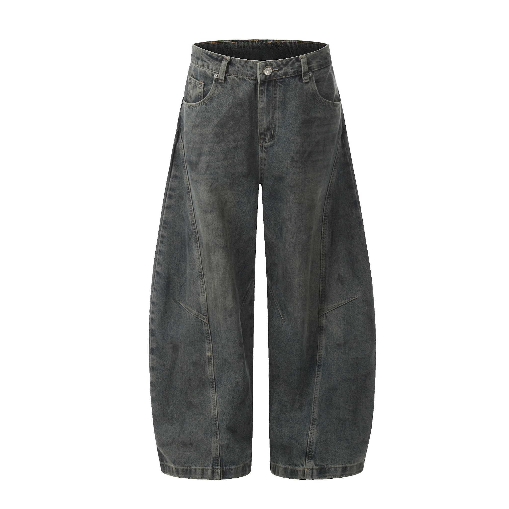 Balloon Denim Pants | Curved Panel Wide Leg Jeans
