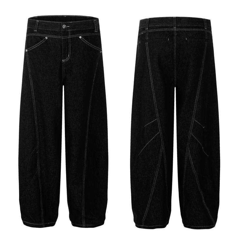 Omirad Contrast-Stitch Sculpted Wide-Leg Jeans | Dark Denim