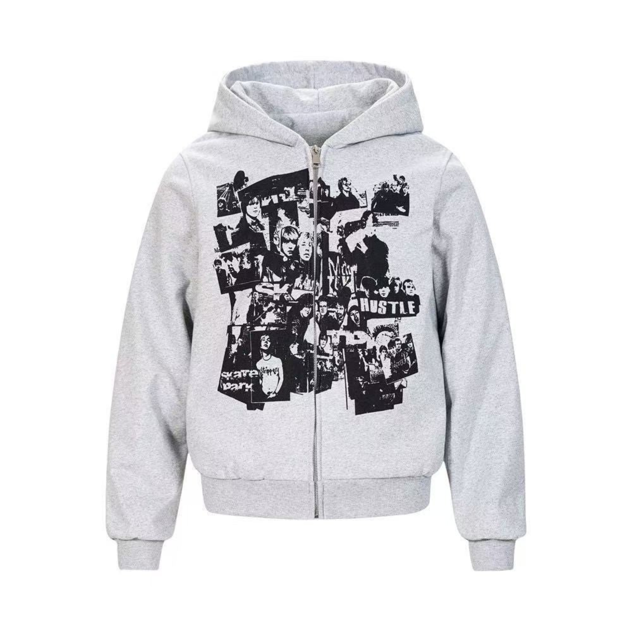 Retro Collage Print Zip-Up Hoodie | Punk Streetwear