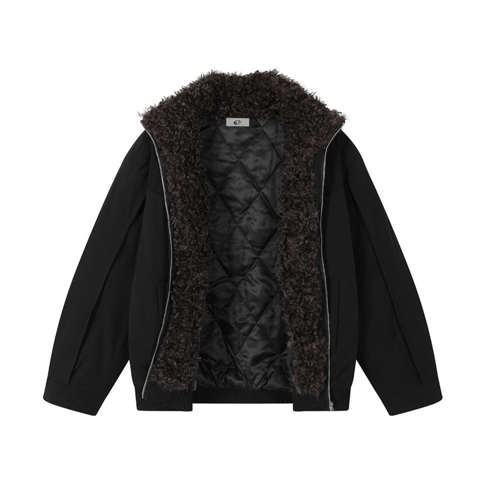 Faux Shearling Lined Bomber Jacket | Stand Collar Winter Coat