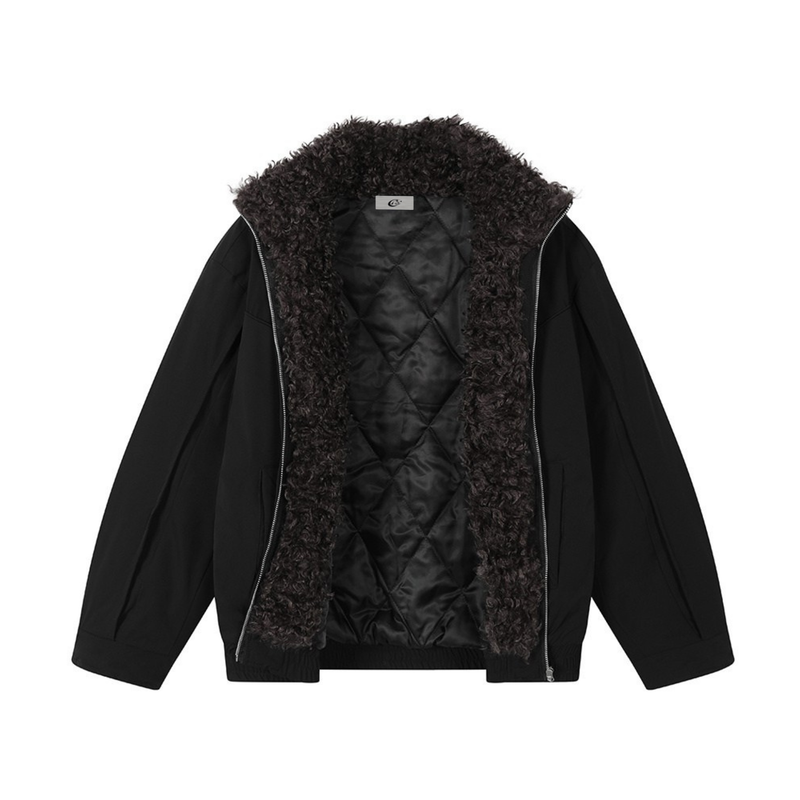 Faux Shearling Lined Bomber Jacket | Stand Collar Winter Coat