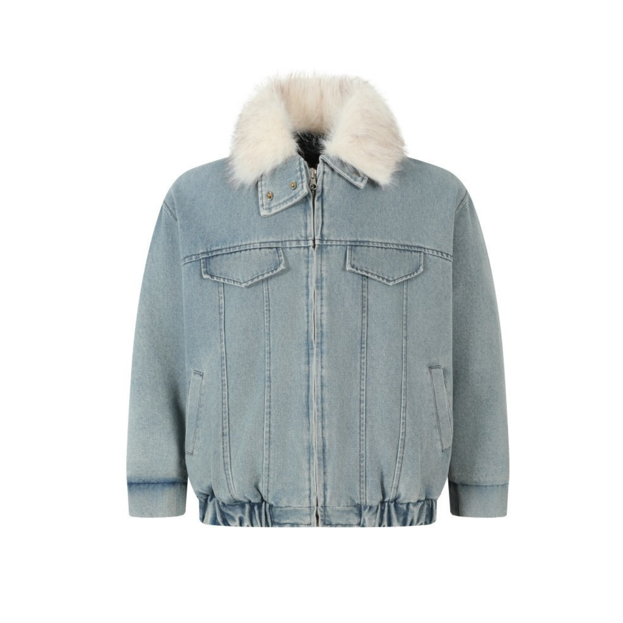 Faux Fur Collar Denim Jacket | Detachable Fur Zip-Up