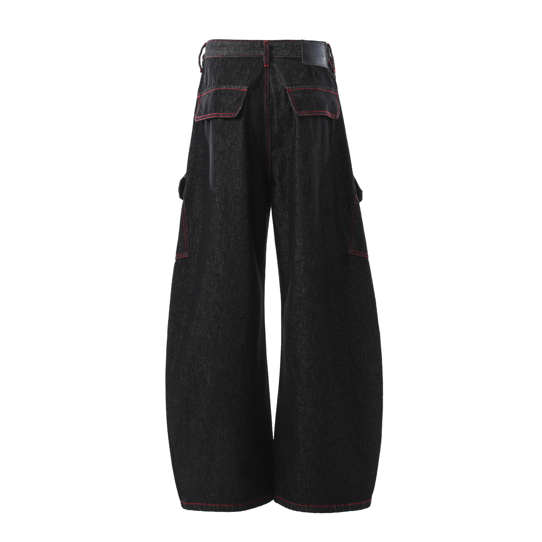 Omirad Red-Stitch Curved Cargo Denim Pants | Wide Leg