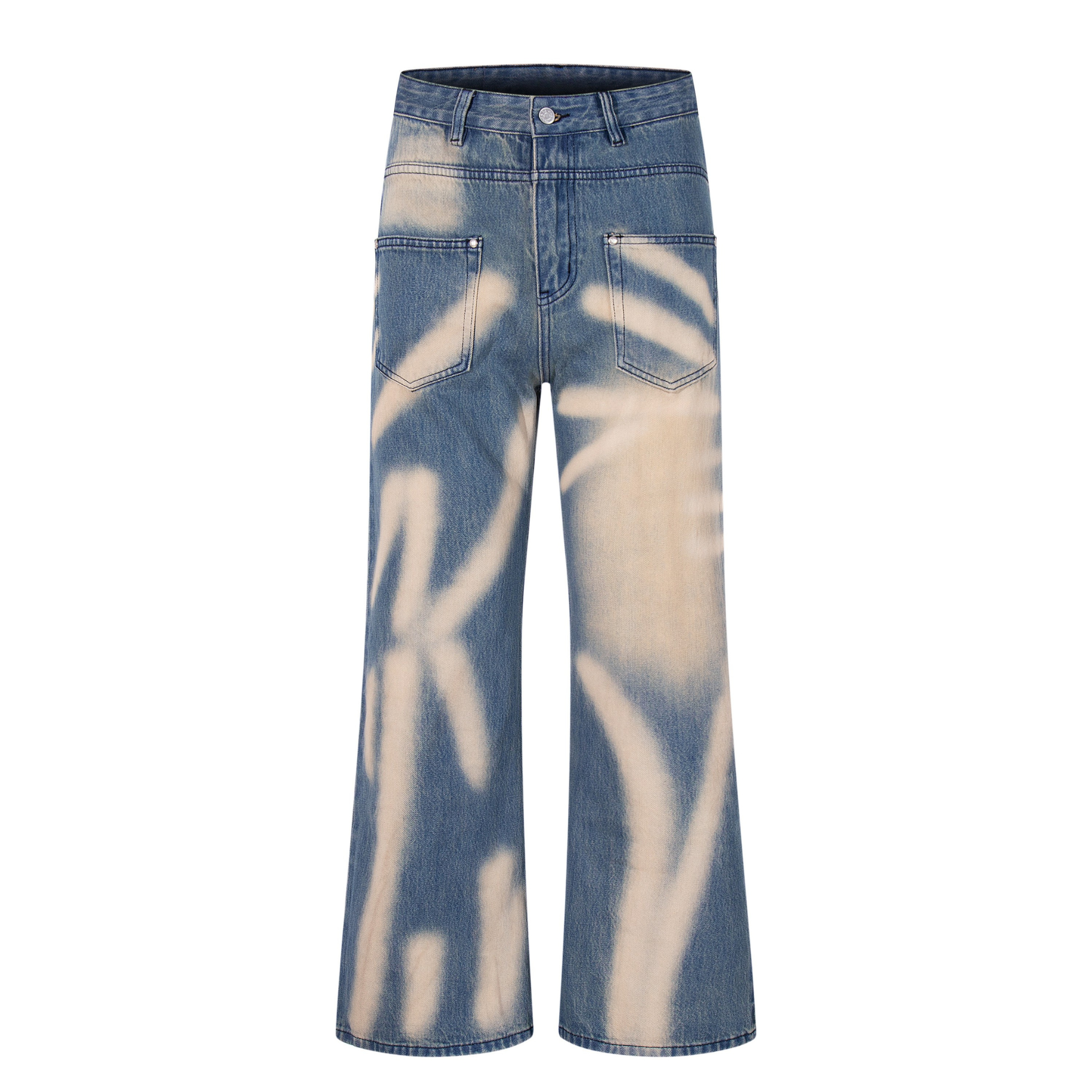 Spray-Fade Graffiti Wide-Leg Jeans | Vintage Blue Denim