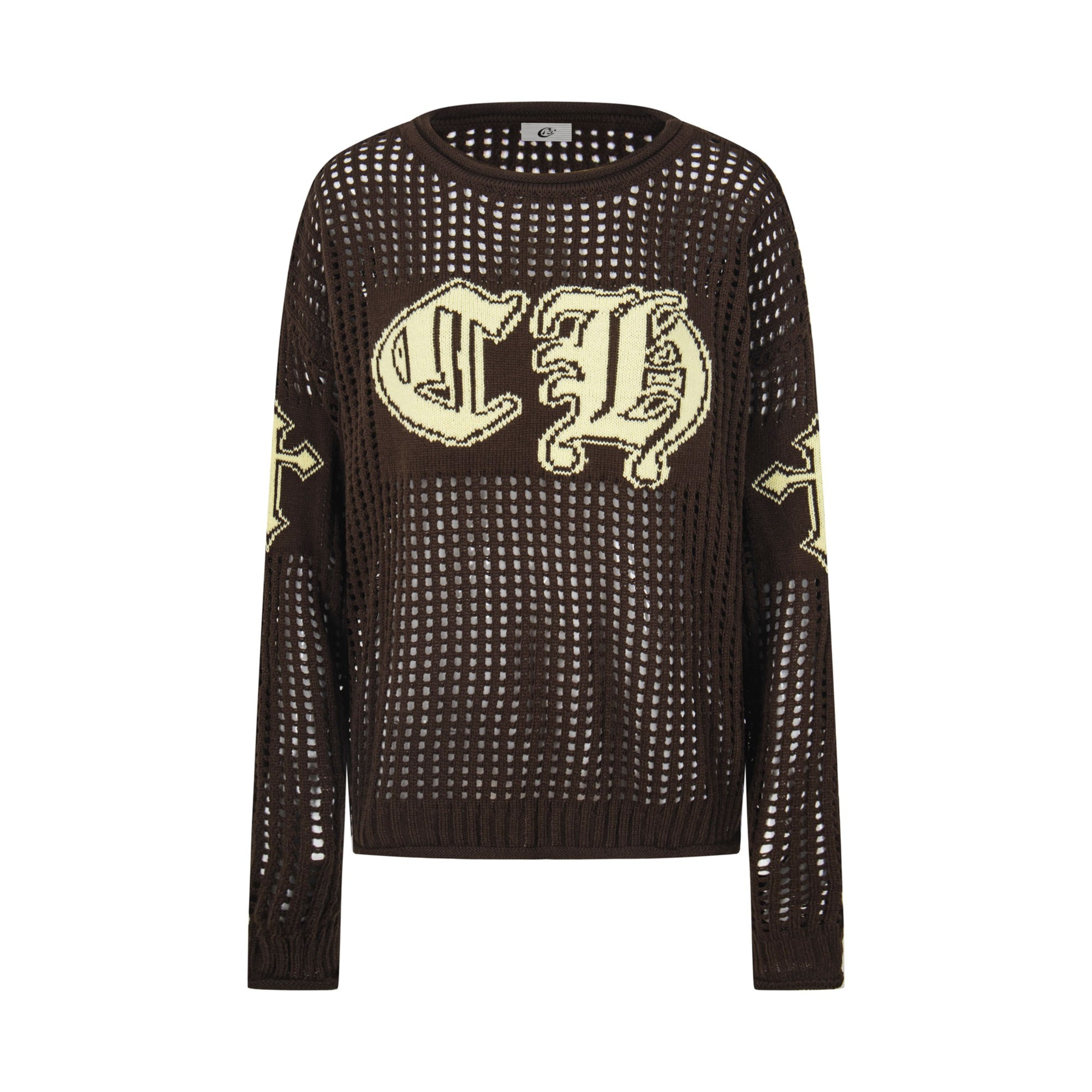 Hollow Knit Crewneck Sweater | Varsity CH Open-Knit Top