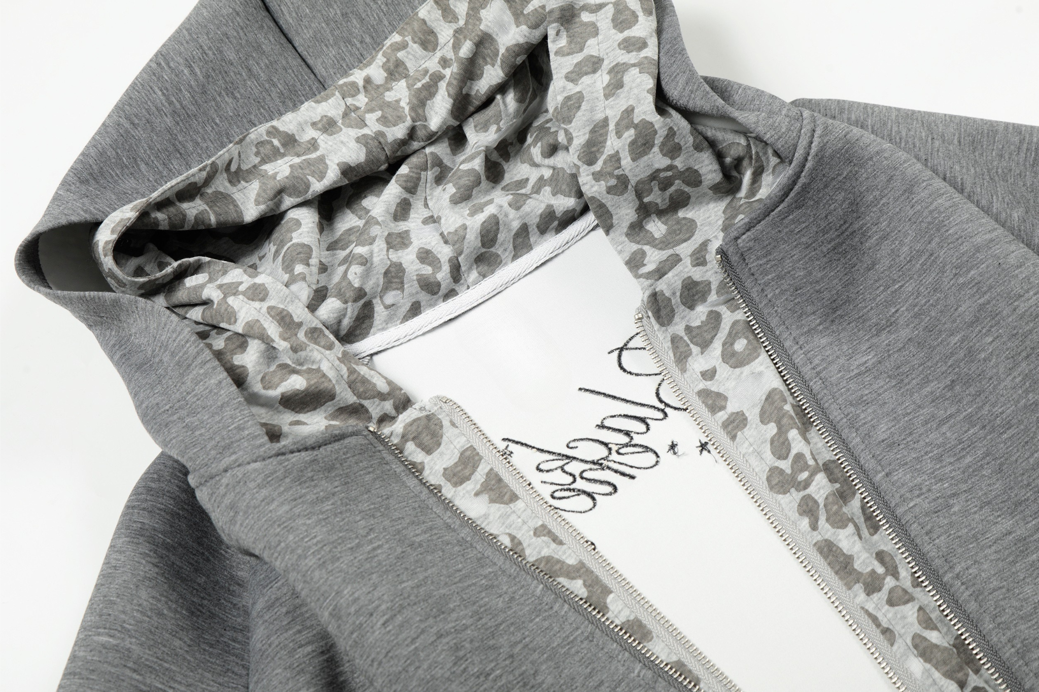 Omirad Double-Layer Zip-Up Hoodie | Grey Leopard Inner