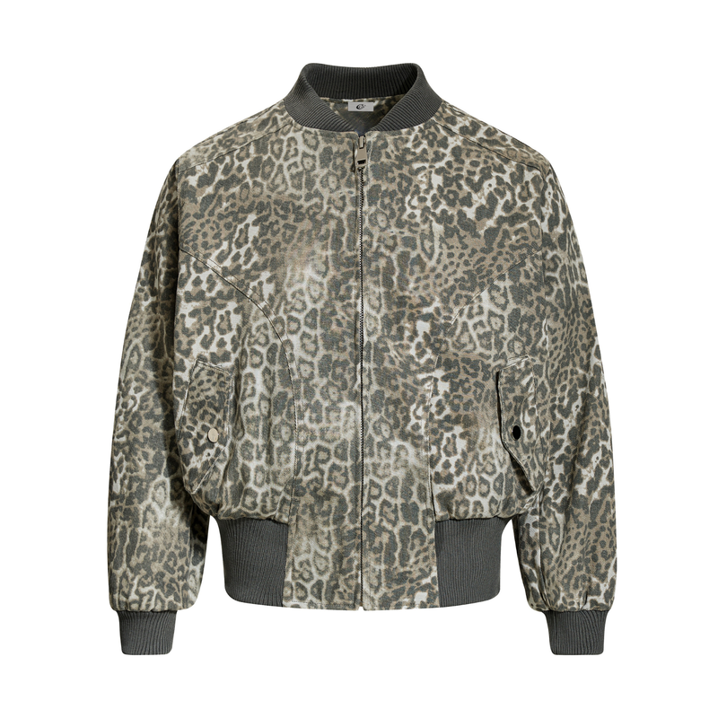 Omirad Leopard Print Bomber Jacket | Vintage Wash Cotton