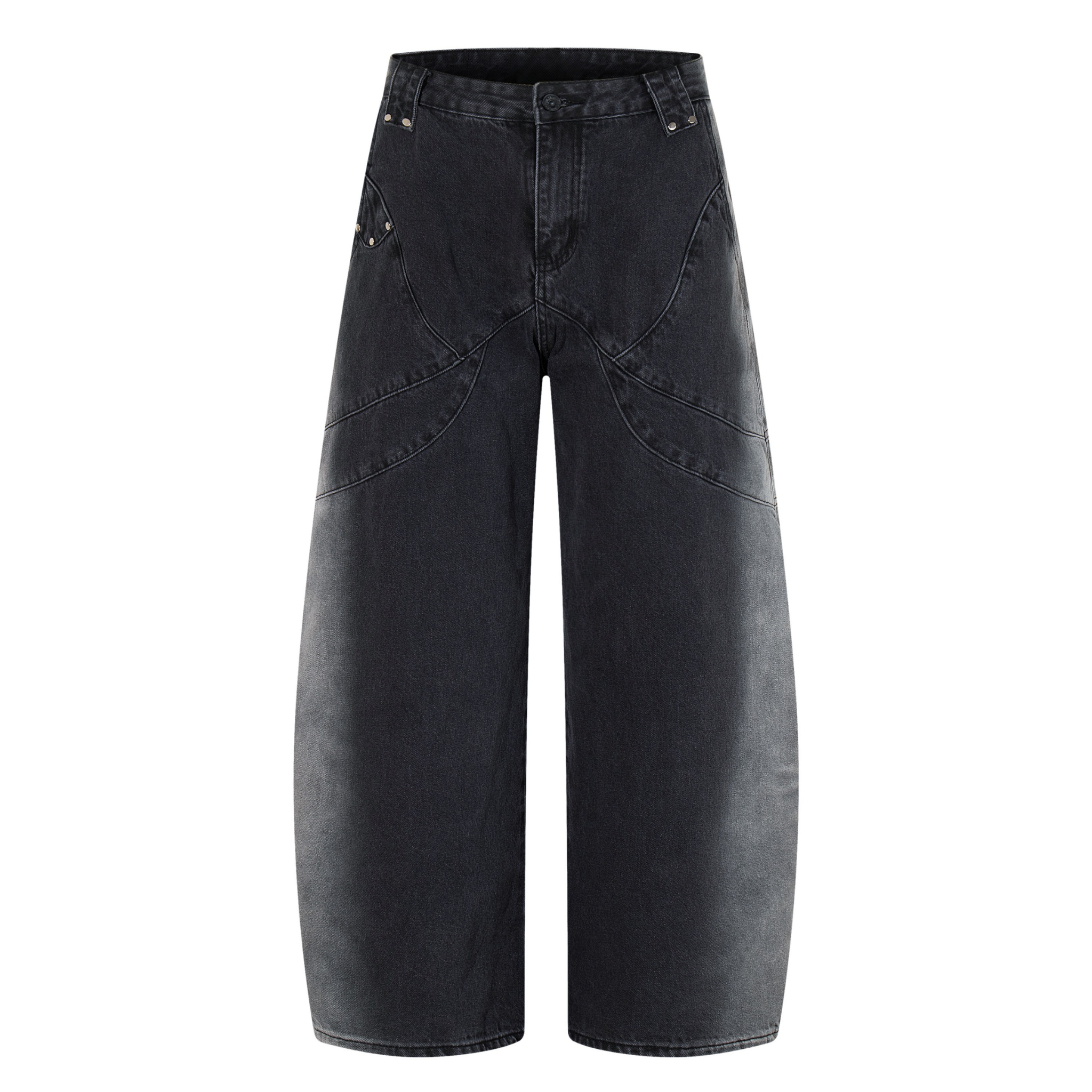 Arc-Stitch Wide-Leg Jeans | Washed Black Denim