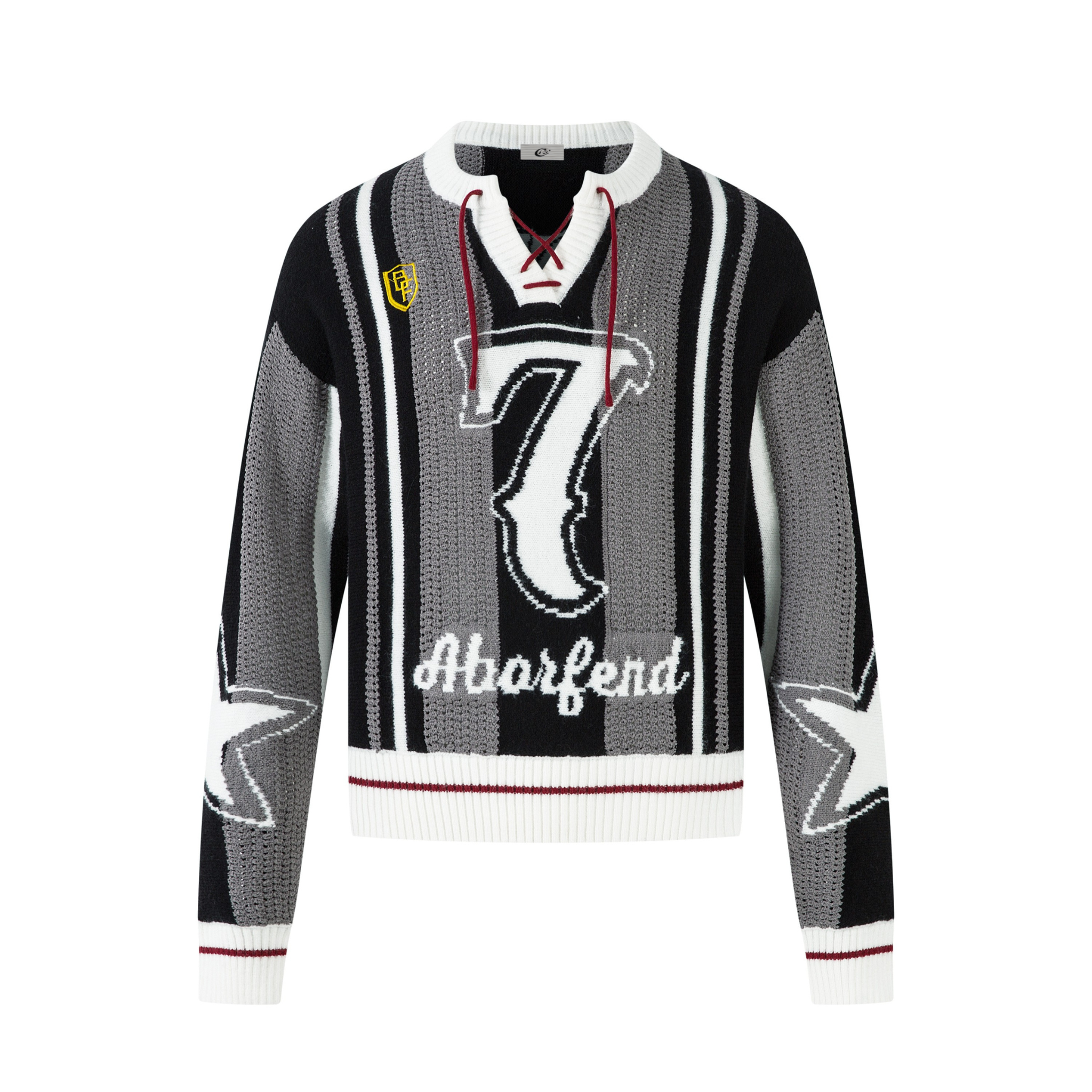 Varsity Stripe Knit Sweater | Retro Number Graphic Pullover