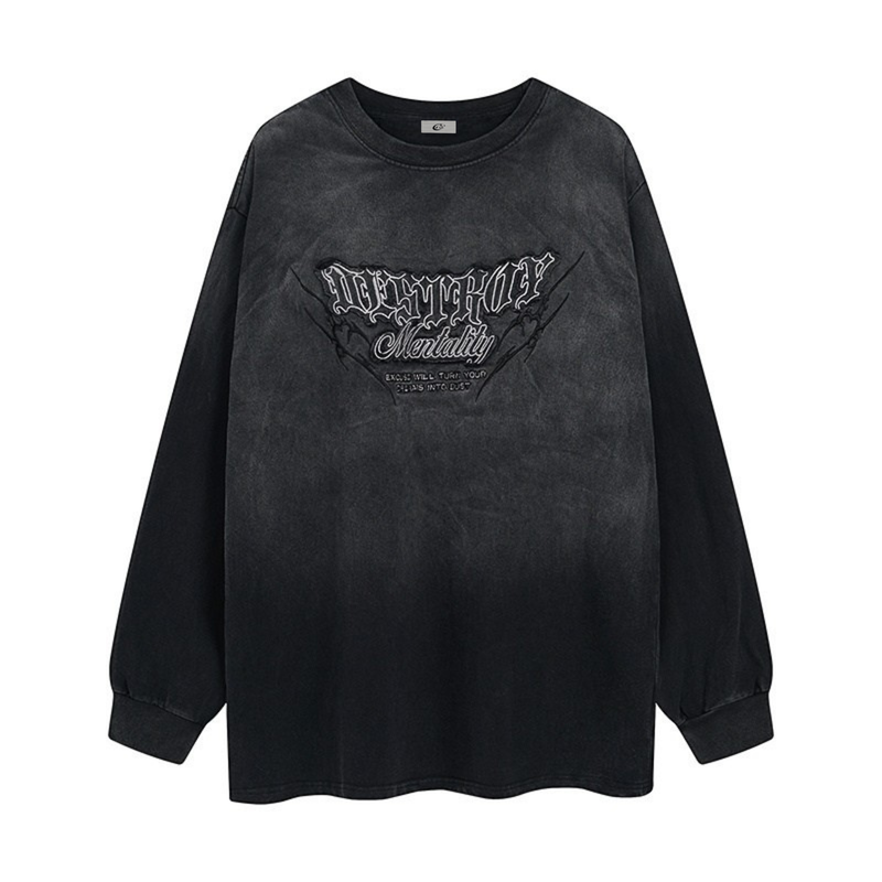 Black gradient washed long sleeve tee with Destroy Mentality front graphic