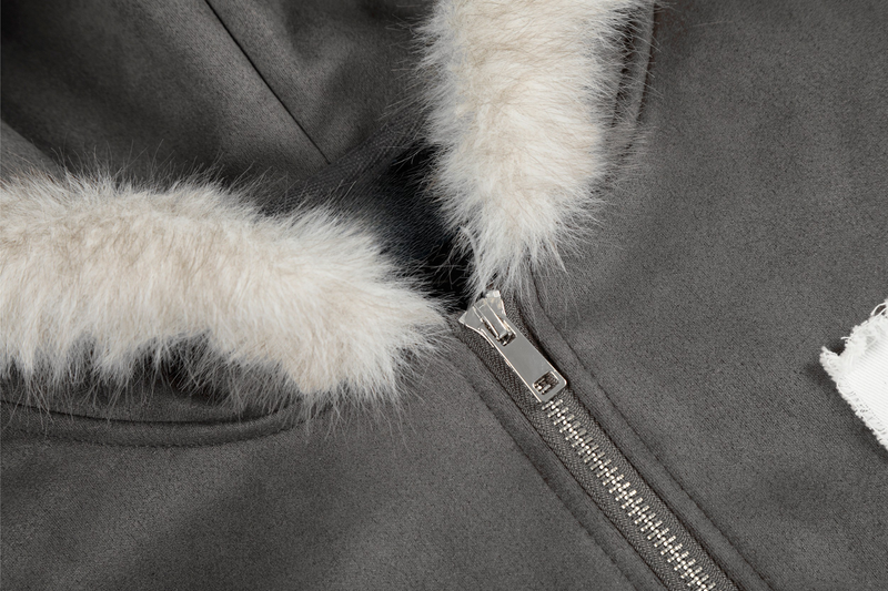 Omirad Graphic Patch Faux-Fur Hooded Zip Jacket