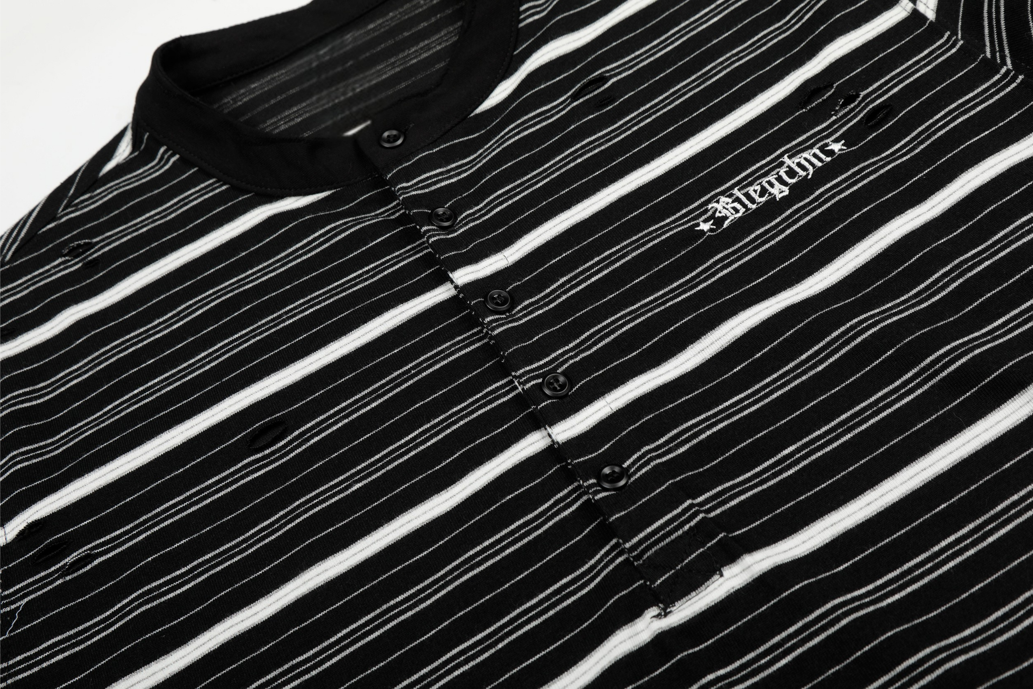 Men's Striped Henley Long Sleeve Tee | Distressed Streetwear