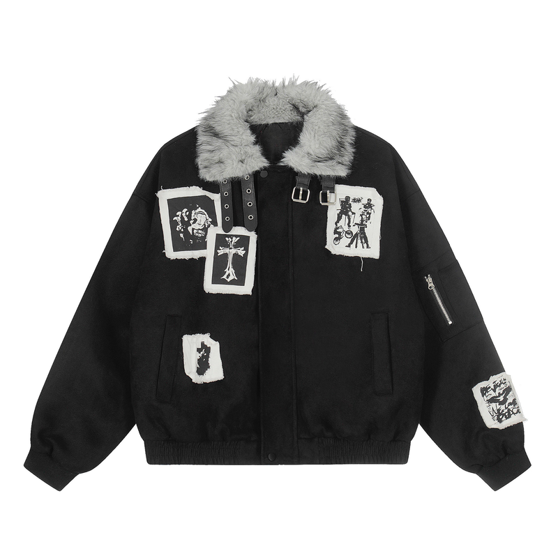 Omirad Patchwork Fur-Lined Bomber Jacket | Street Style