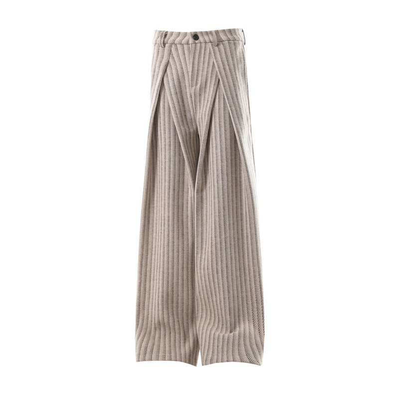 Omirad Pleated Panel Wide-Leg Trousers | Striped Drape Pants