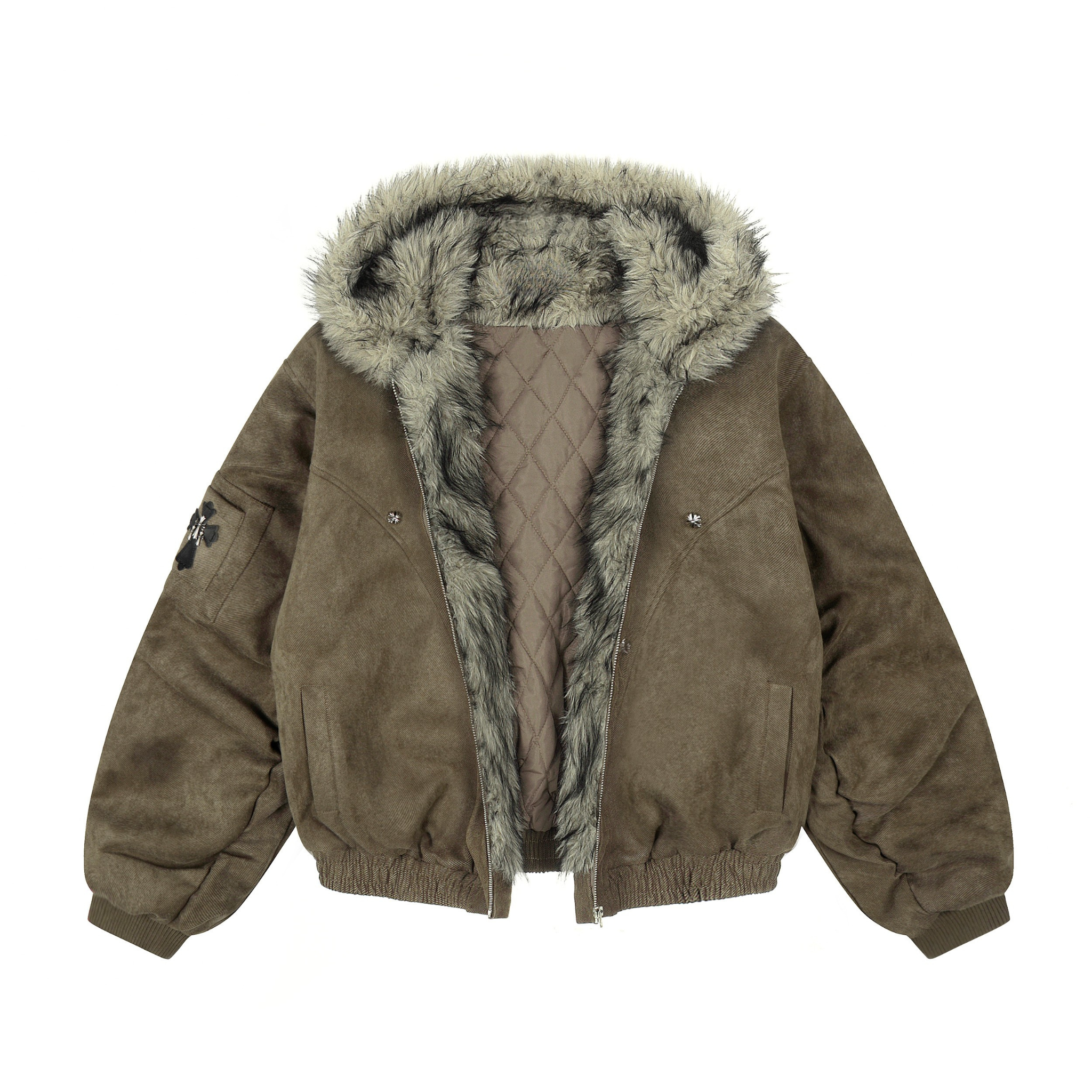 Omirad Faux-Fur Lined Suede Bomber Jacket | Oversized Streetwear