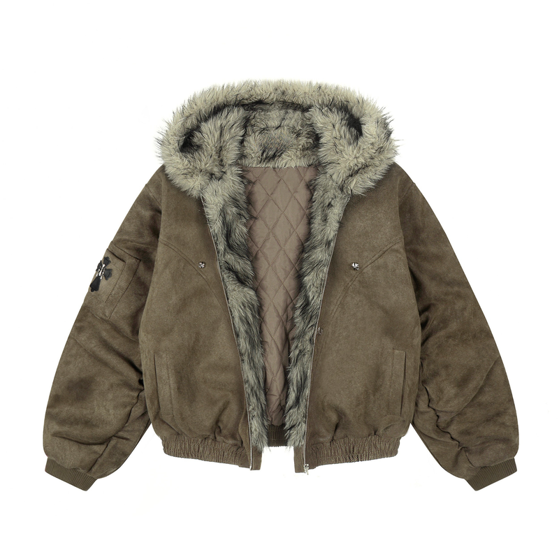 Omirad Faux-Fur Lined Suede Bomber Jacket | Oversized Streetwear