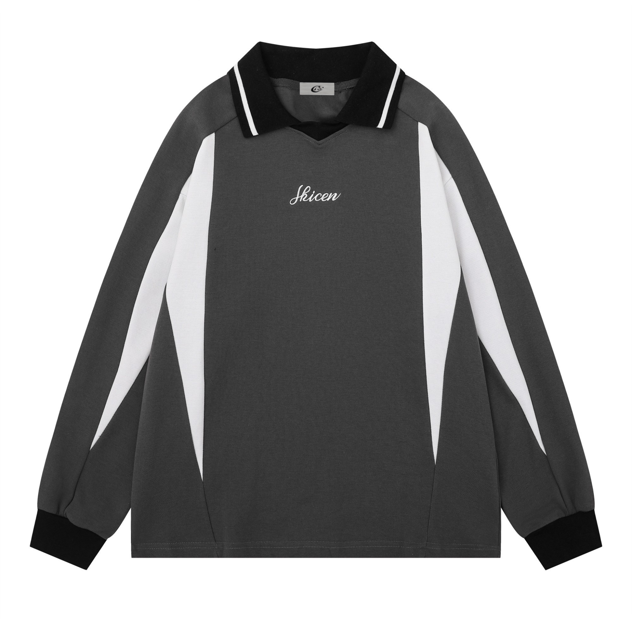 Contrast Panel Polo Sweatshirt | Retro Streetwear Long Sleeve