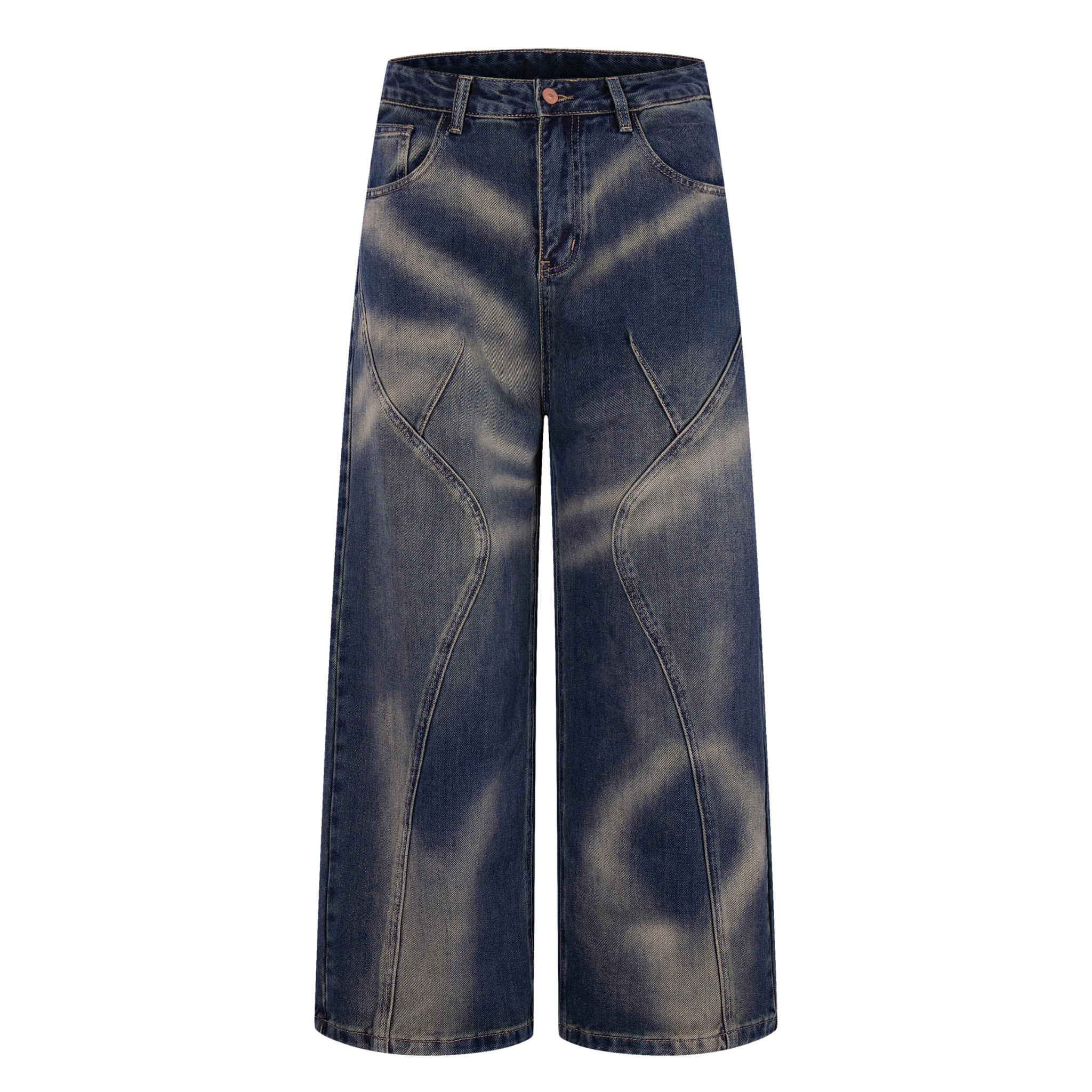 Curve-Panel Smoke-Fade Wide-Leg Jeans | Vintage Blue Denim