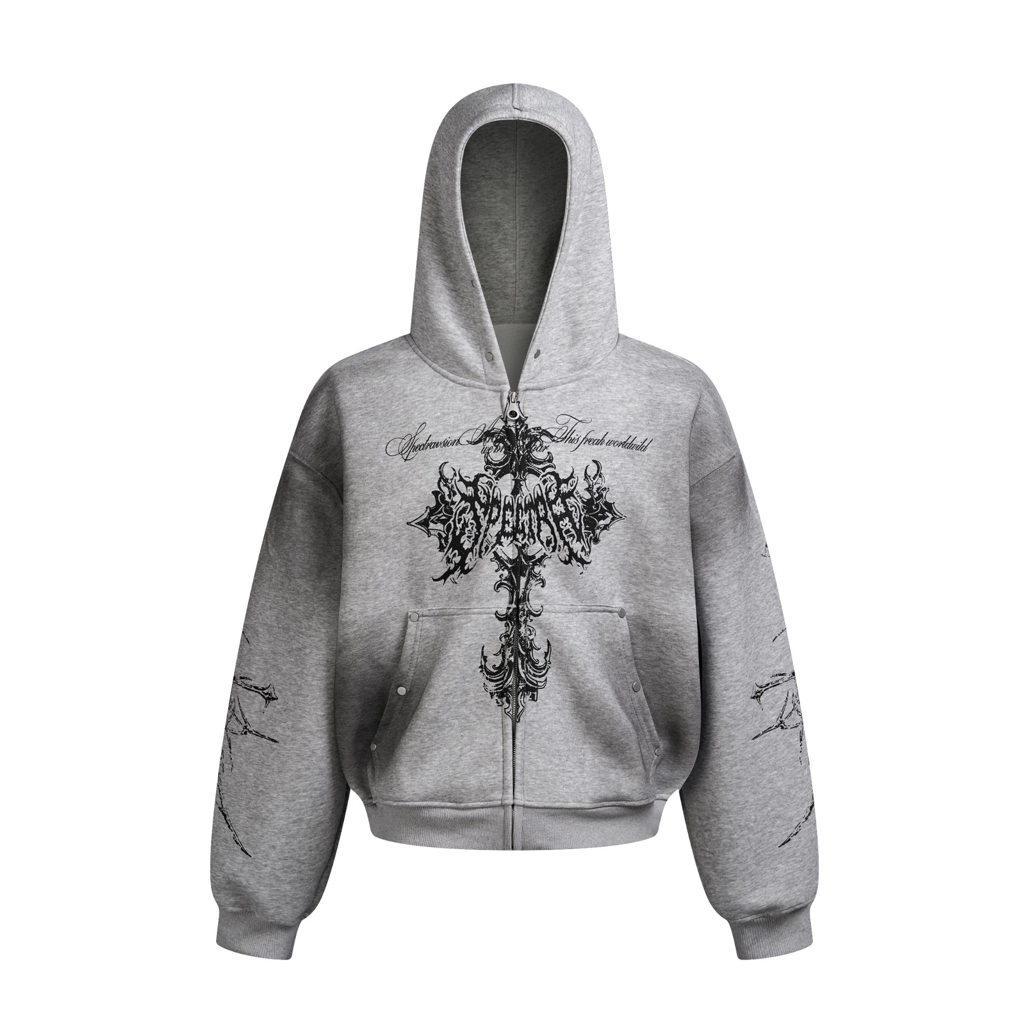 Gothic Cross Zip Hoodie | Oversized Streetwear Hoodie