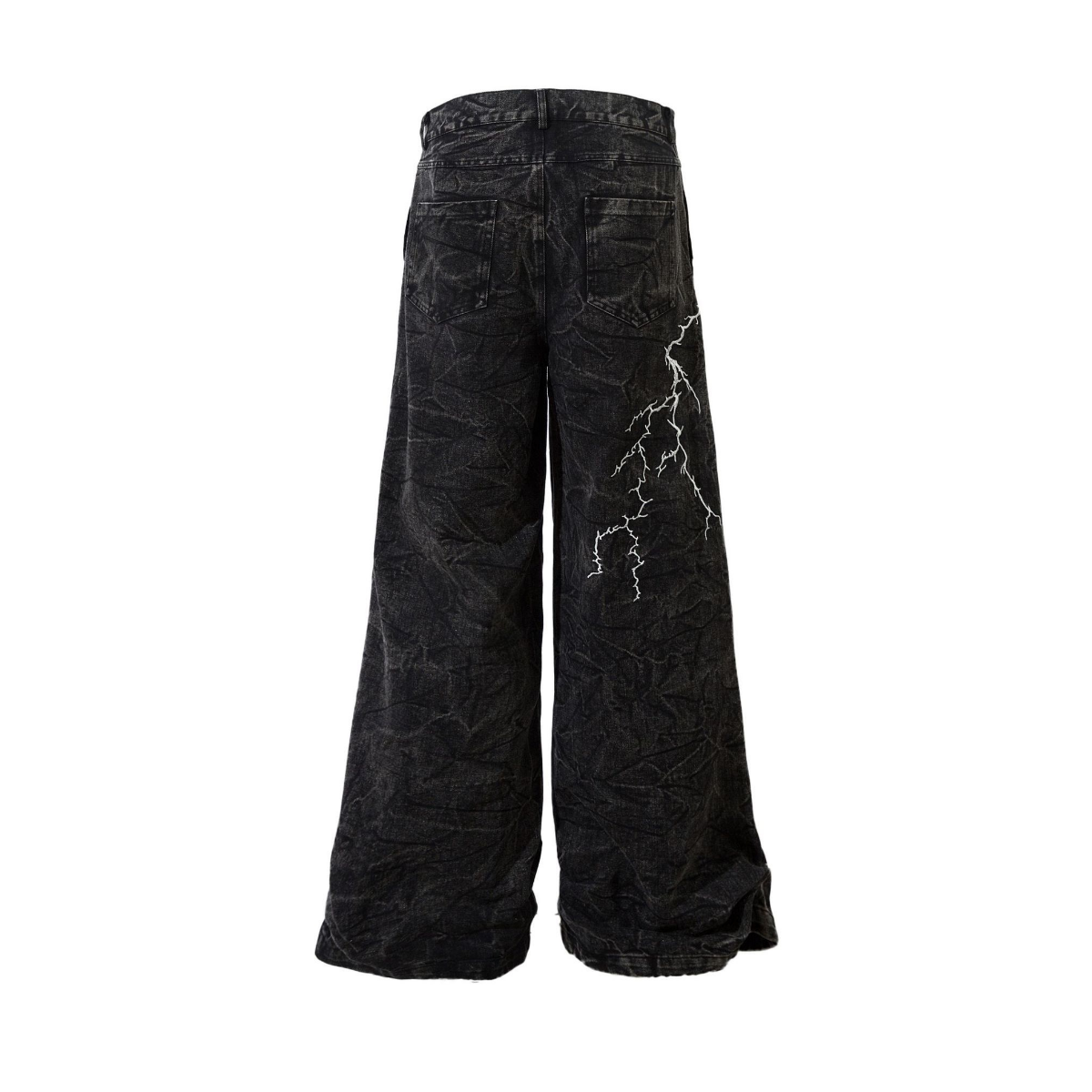 Omirad Crinkle Lightning Wide-Leg Jeans | Black Denim