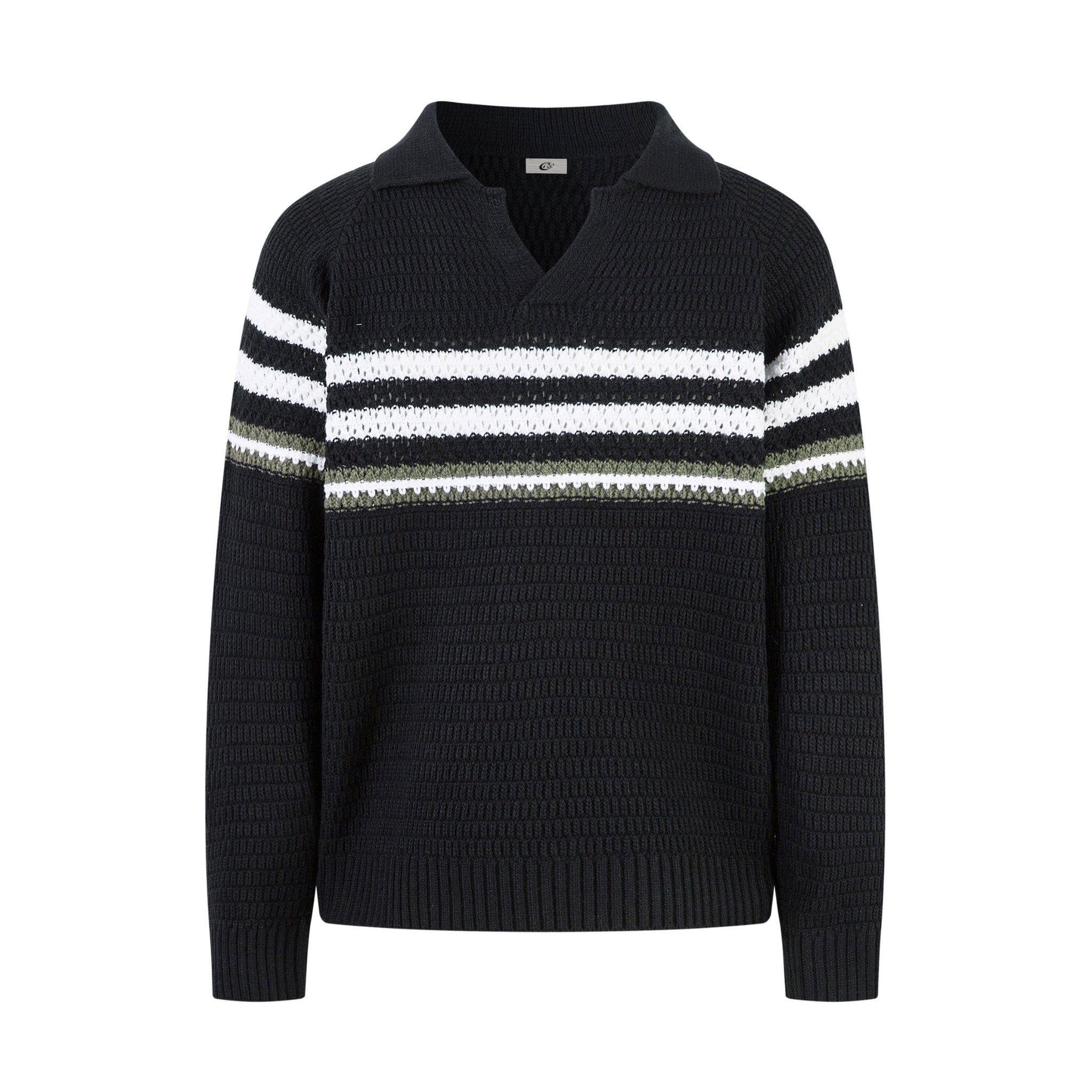 Men's Striped Knit Polo Sweater | Relaxed Streetwear Pullover