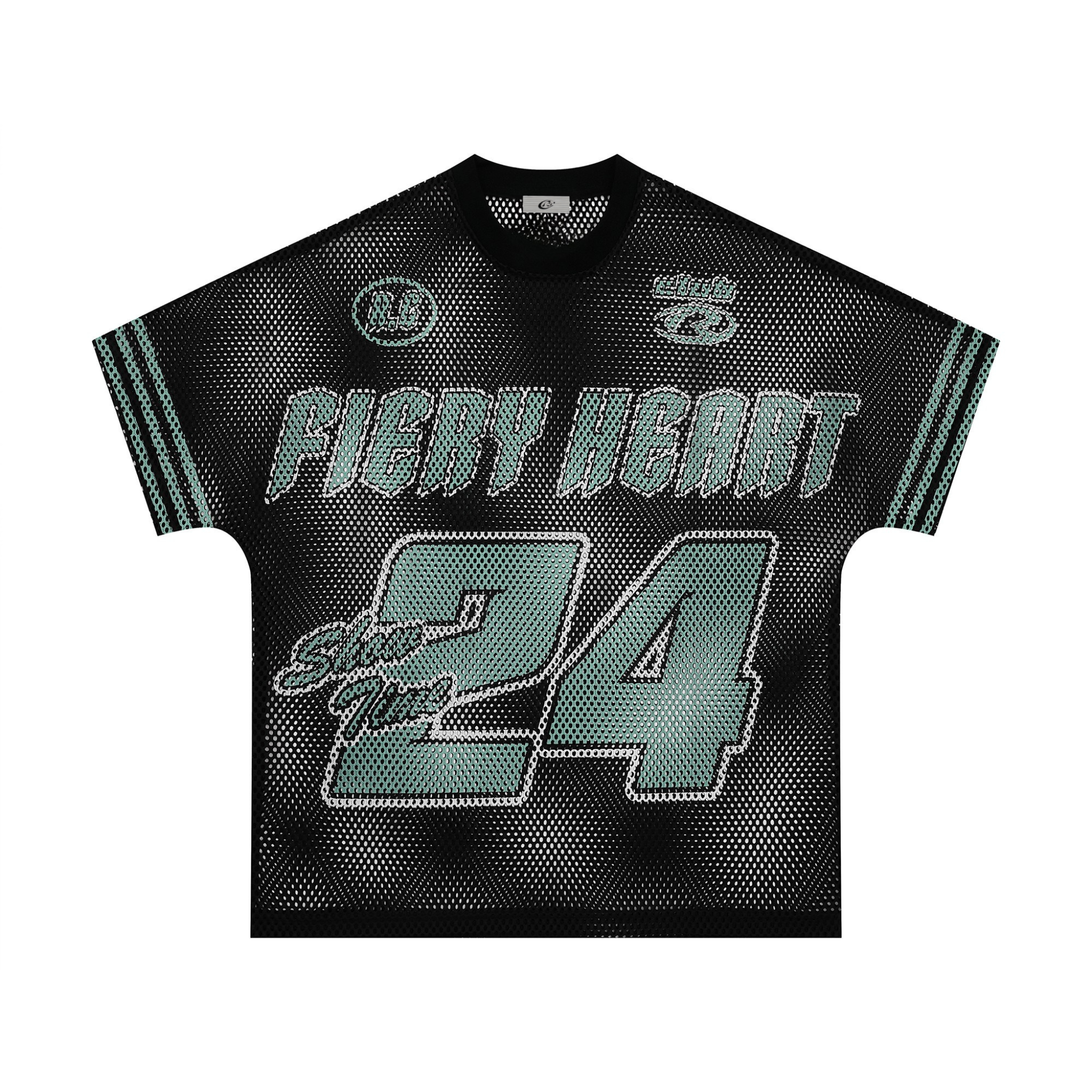 Omirad Fiery Heart Mesh Jersey Tee | Varsity Graphic Streetwear