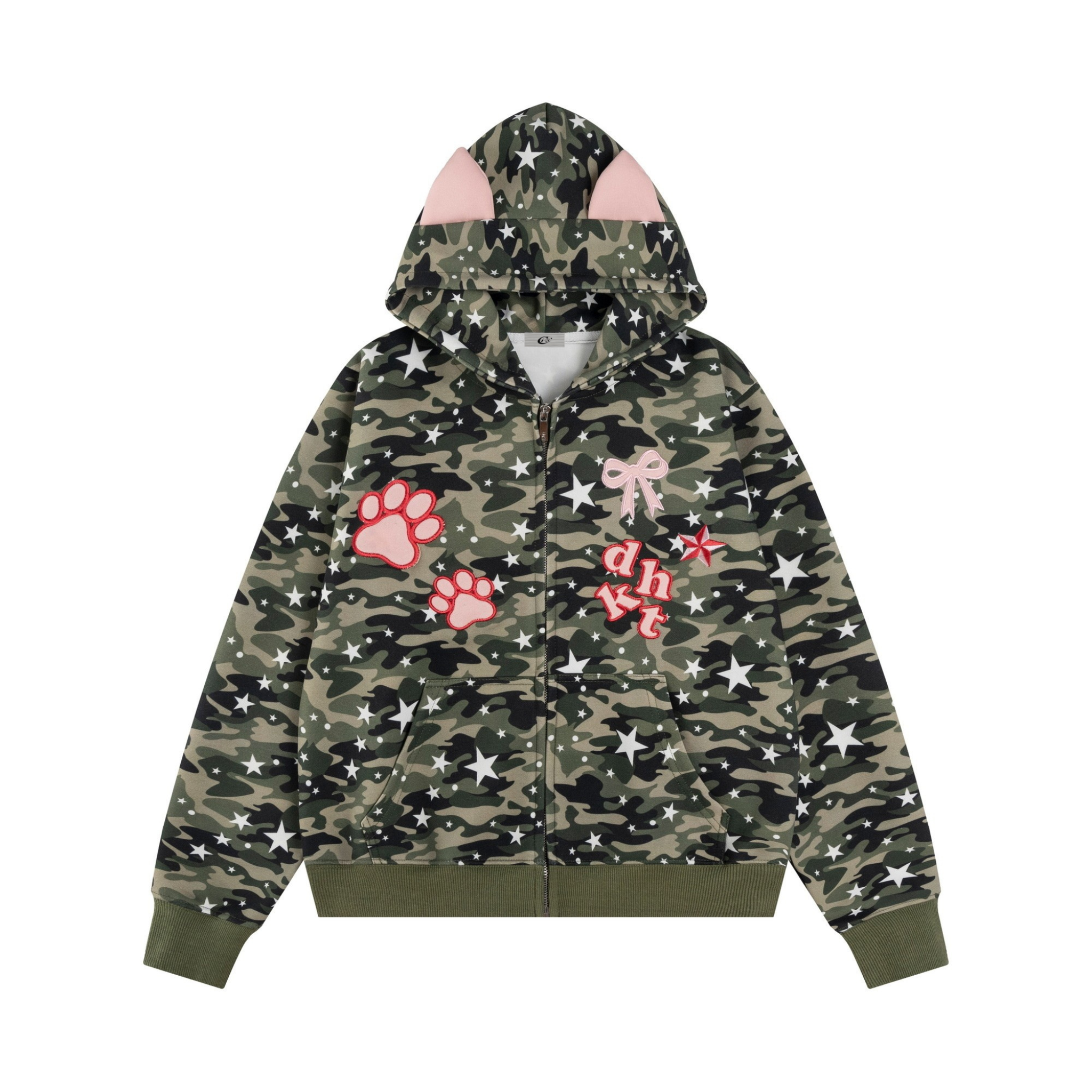 Omirad Camo Kitty Ear Zip Hoodie | Star Print Streetwear