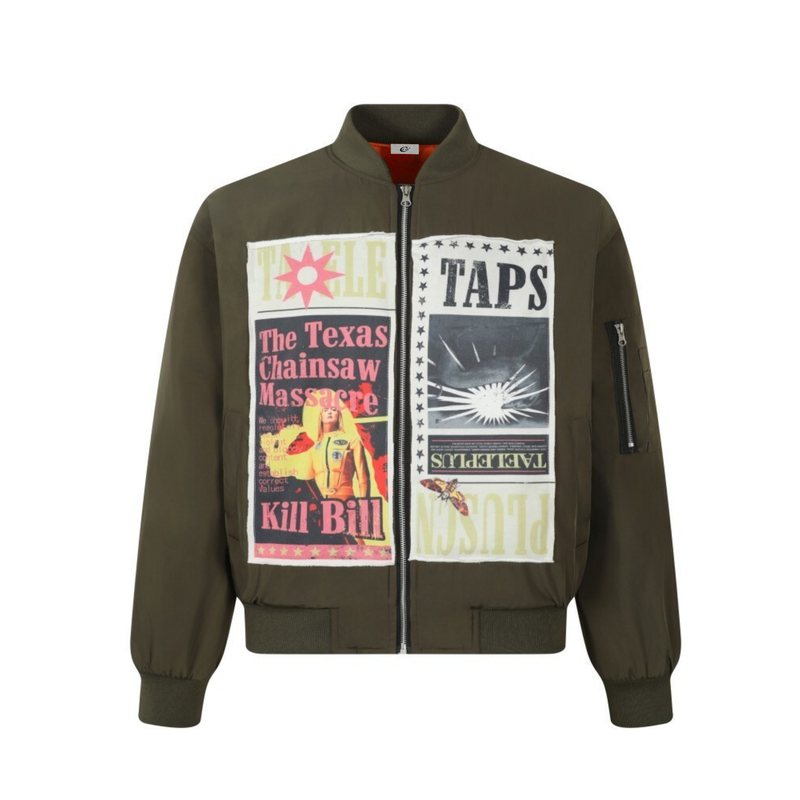 Retro Poster Patch Bomber Jacket | Cult Film Graphic Streetwear