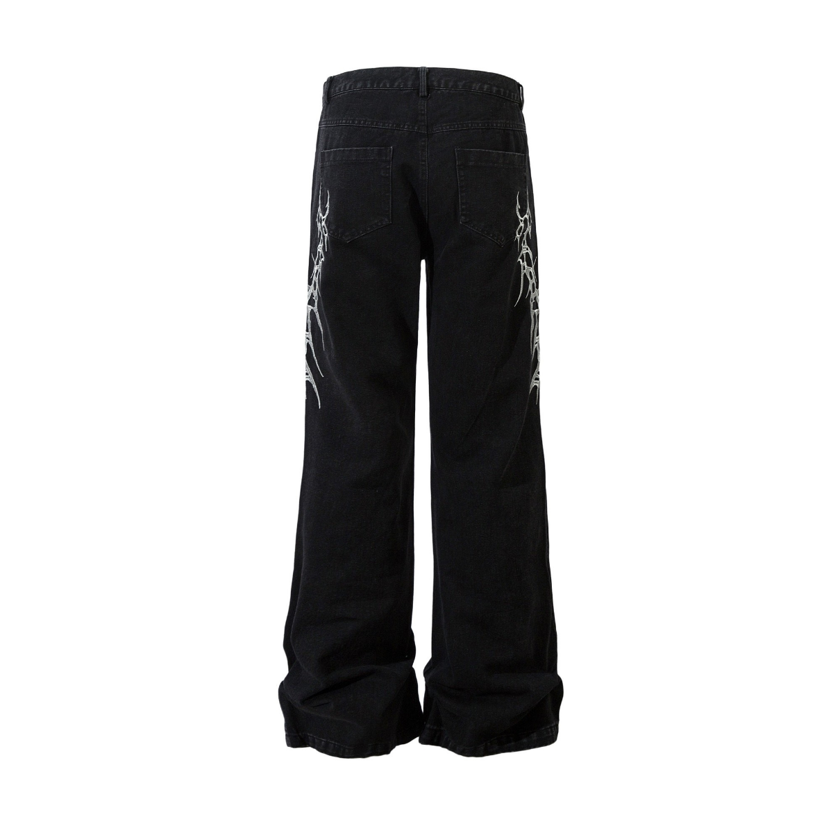 Omirad Lightning-Print Wide-Leg Black Denim Jeans