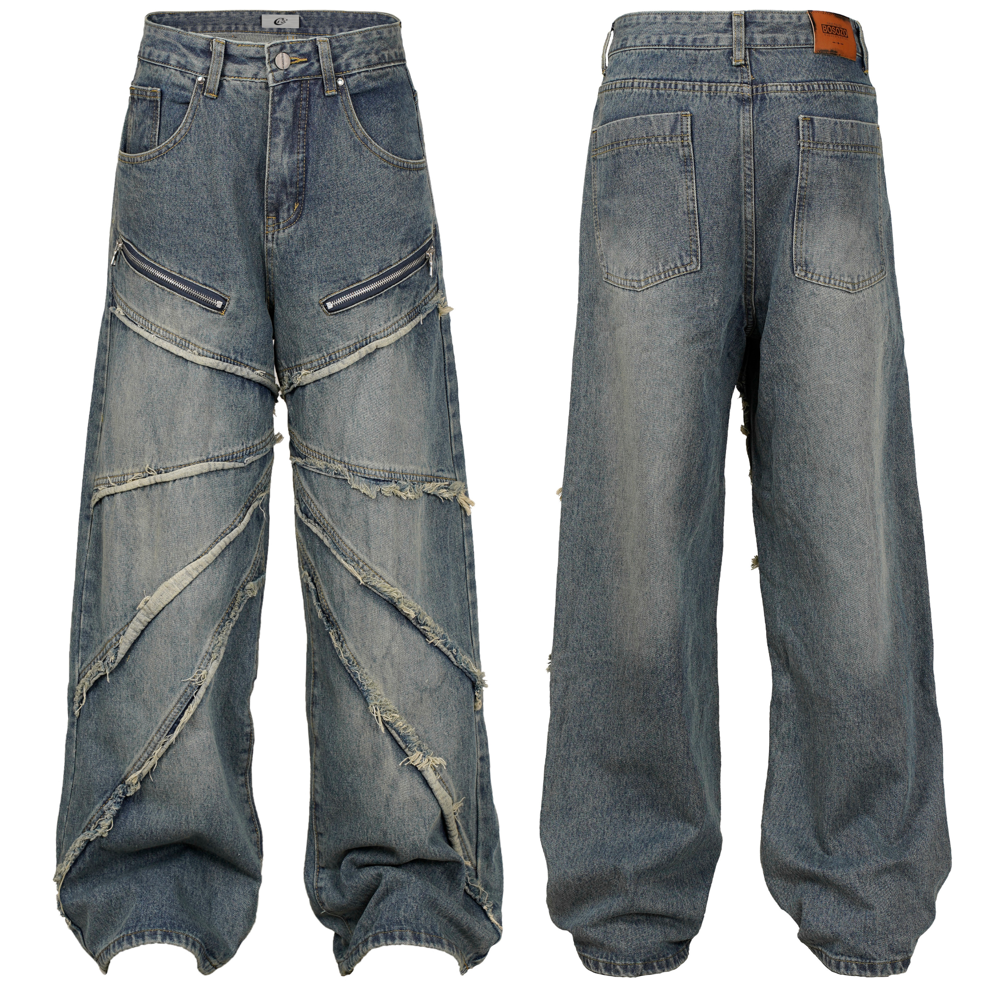 Spiral-Tear Grunge Wide-Leg Denim Jeans | Distressed Streetwear