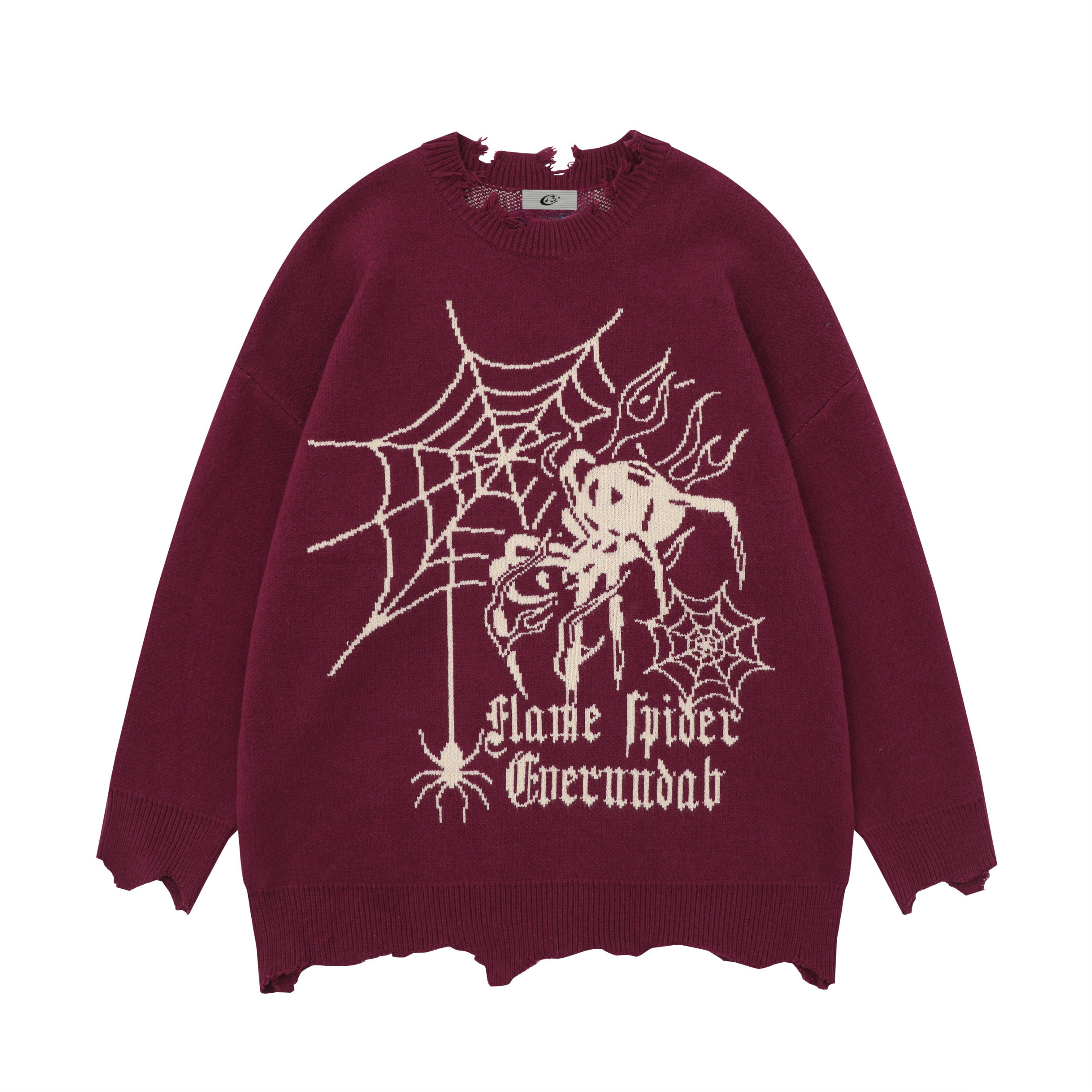 Omirad Flame Spider Distressed Knit Sweater | Gothic Oversized