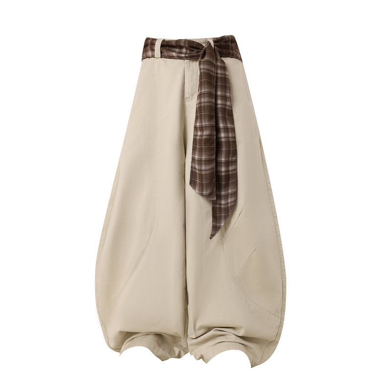 Scarf-Waist Barrel Pants | Wide-Leg Cotton Trousers