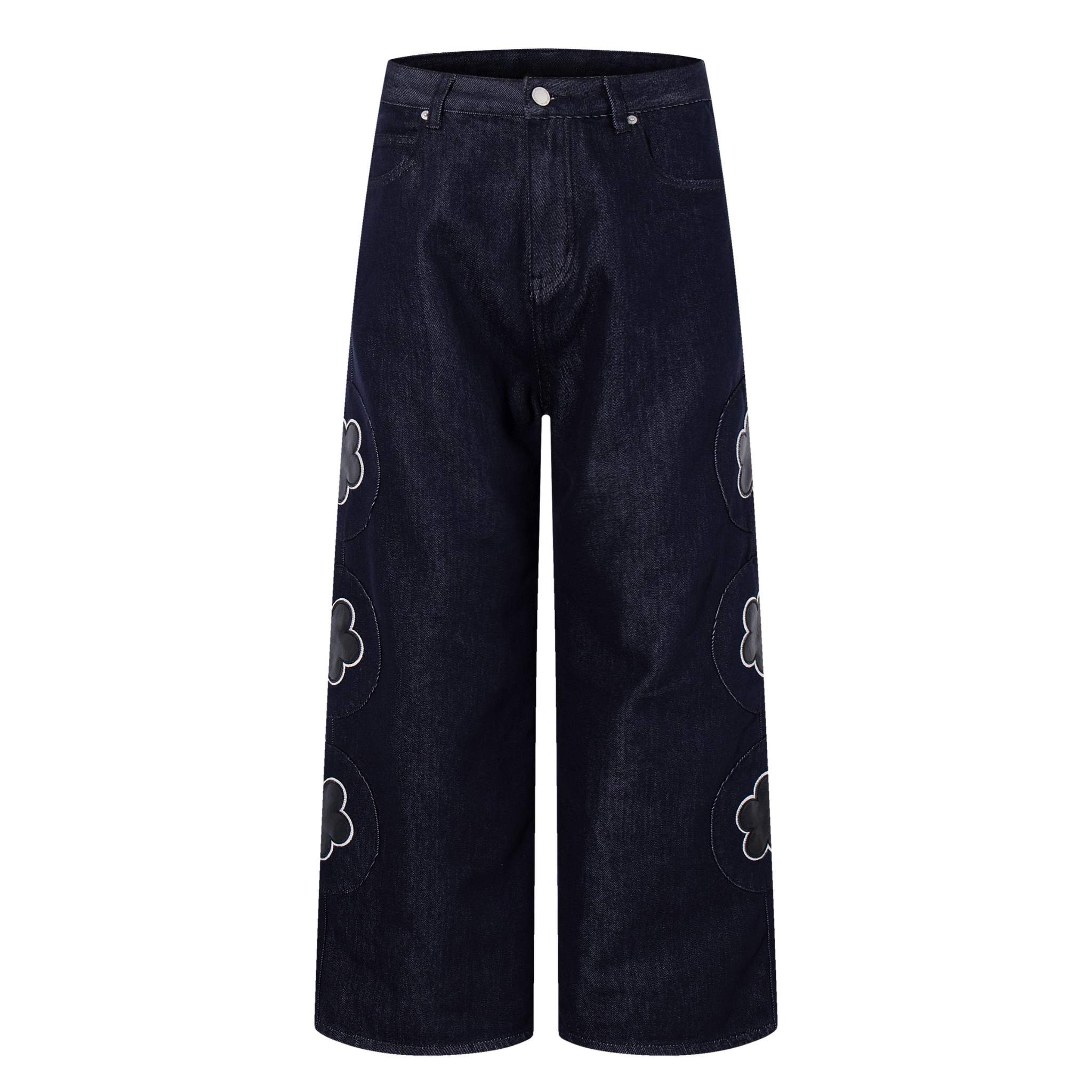 Omirad Floral Patch Wide-Leg Jeans | Dark Wash Streetwear Denim
