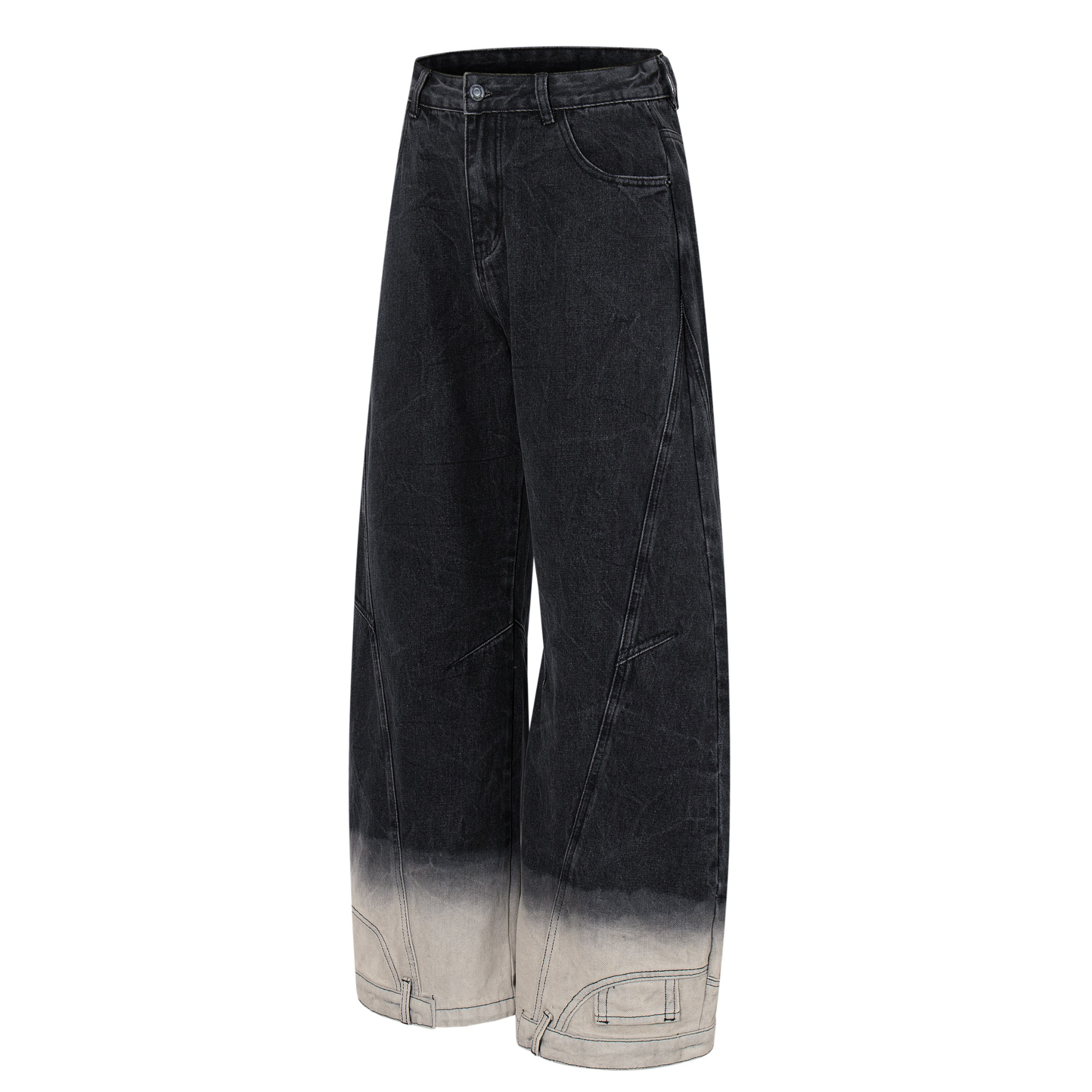 Gradient Washed Wide-Leg Denim Jeans | Curved Panel