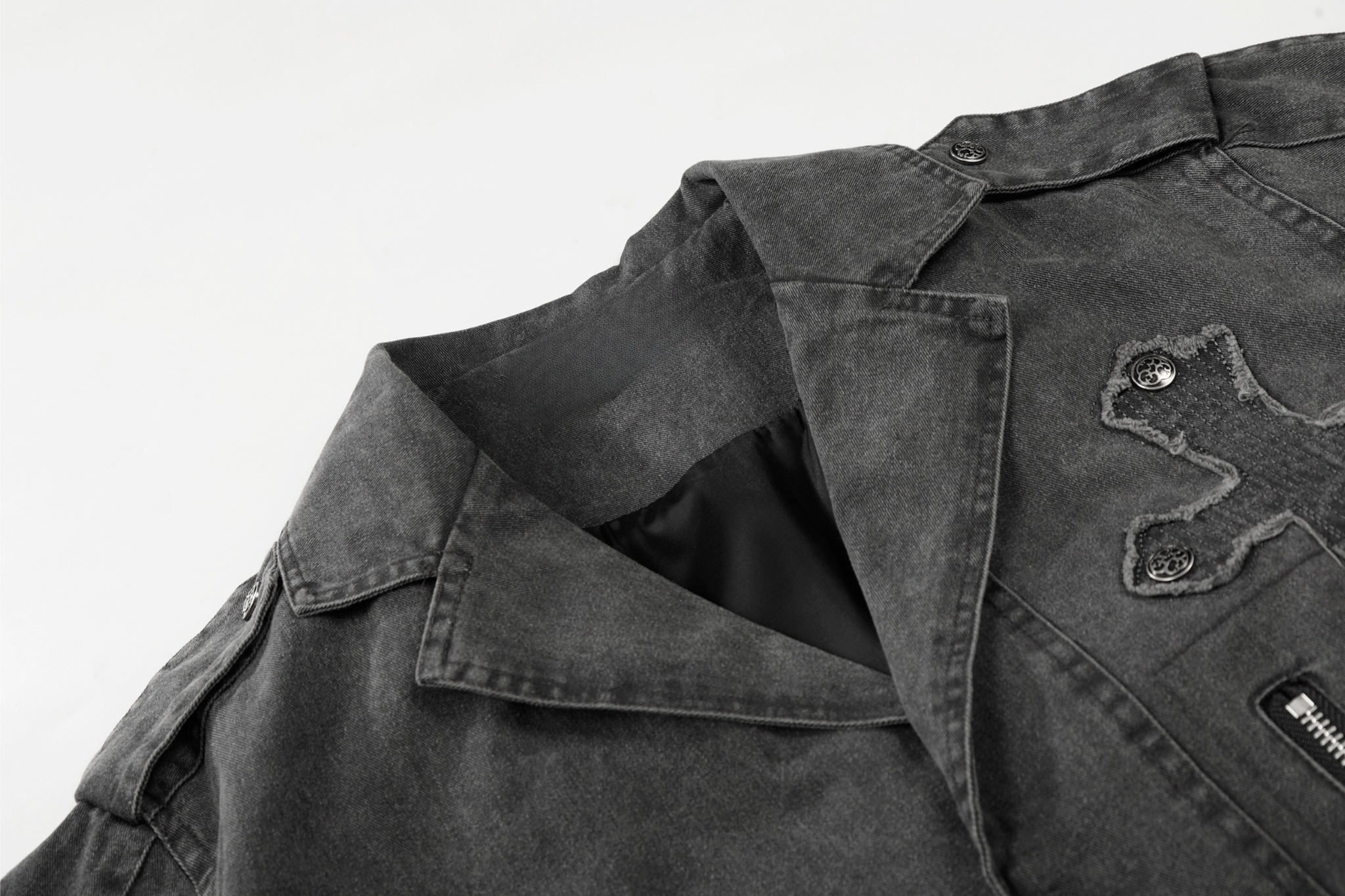 Omirad Vintage Cross Patch Denim Jacket | Washed Cotton