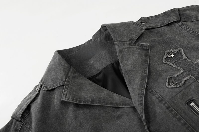 Omirad Vintage Cross Patch Denim Jacket | Washed Cotton